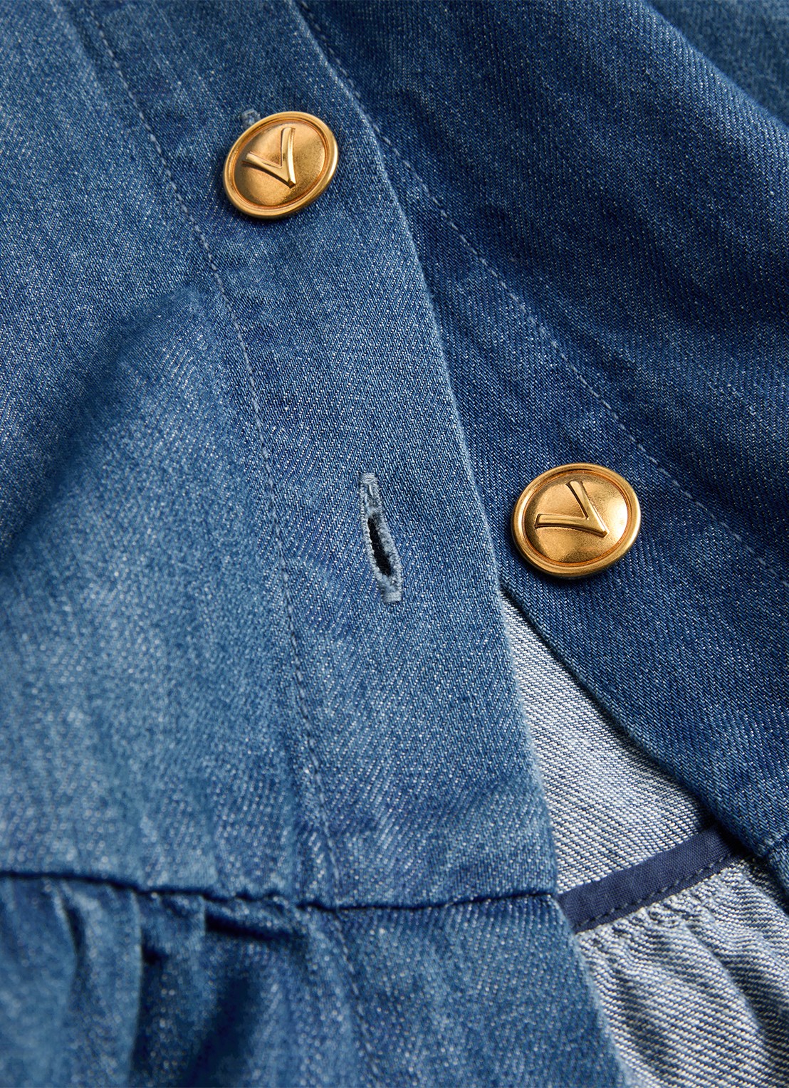 Valentino Garavani Midi A-lijn spijkerrok in linnenblend met klepzakken - detail 6 indigo