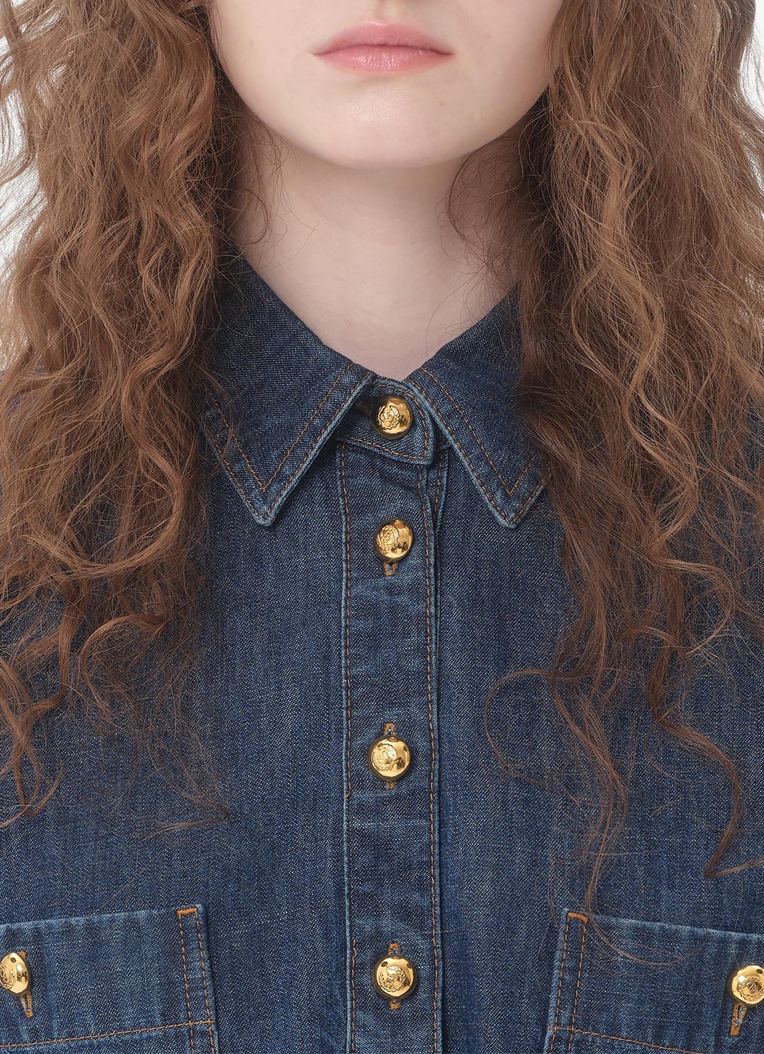 Valentino Garavani Midi blousejurk van denim met borstzakken - detail 5 indigo