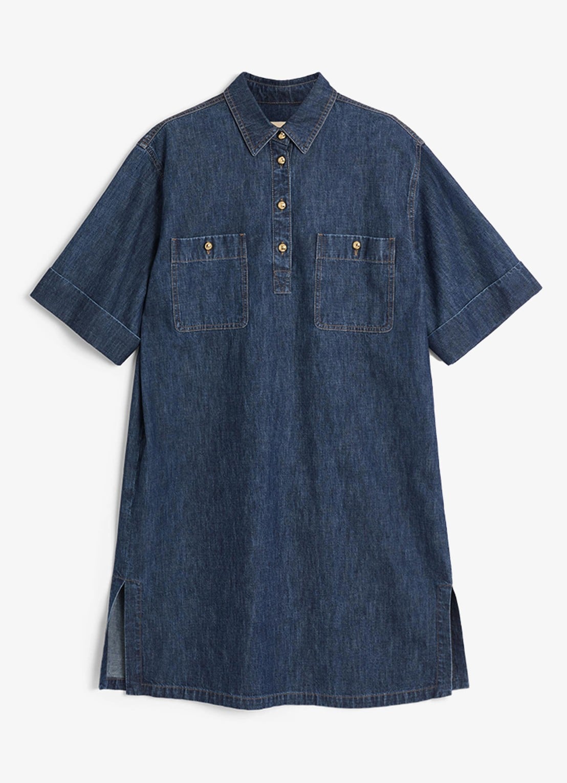 Valentino Garavani Midi blousejurk van denim met borstzakken - voorkant 2 indigo