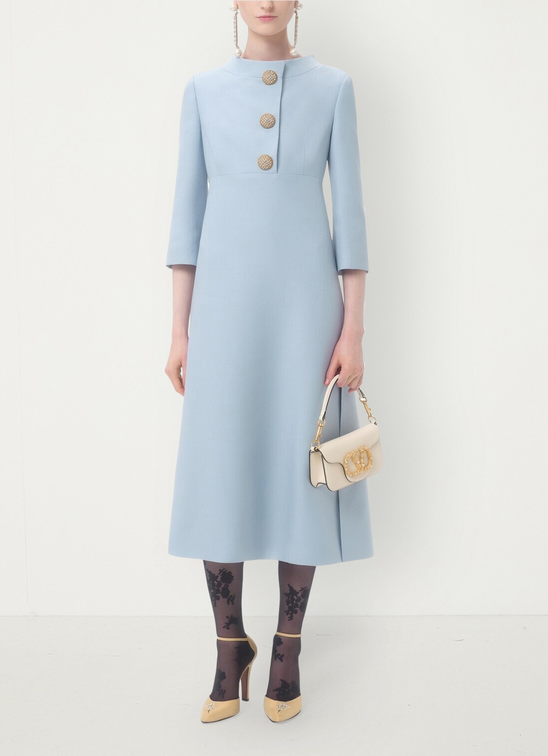 Valentino Garavani Midi jurk in zijdeblend - voorkant 8 lichtblauw