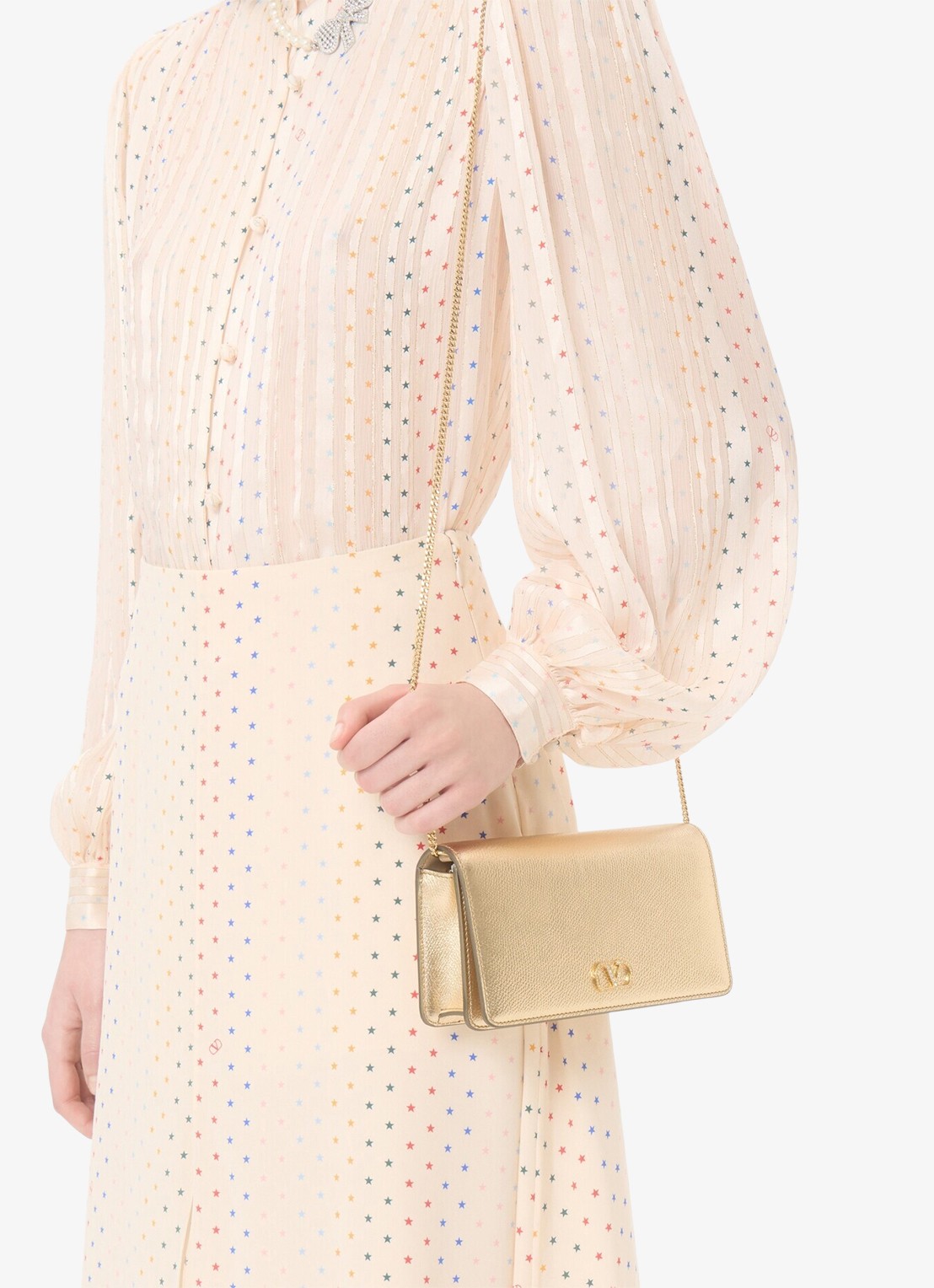 Valentino Garavani Mini crossbodytas van leer met metallic finish - voorkant 7 goud
