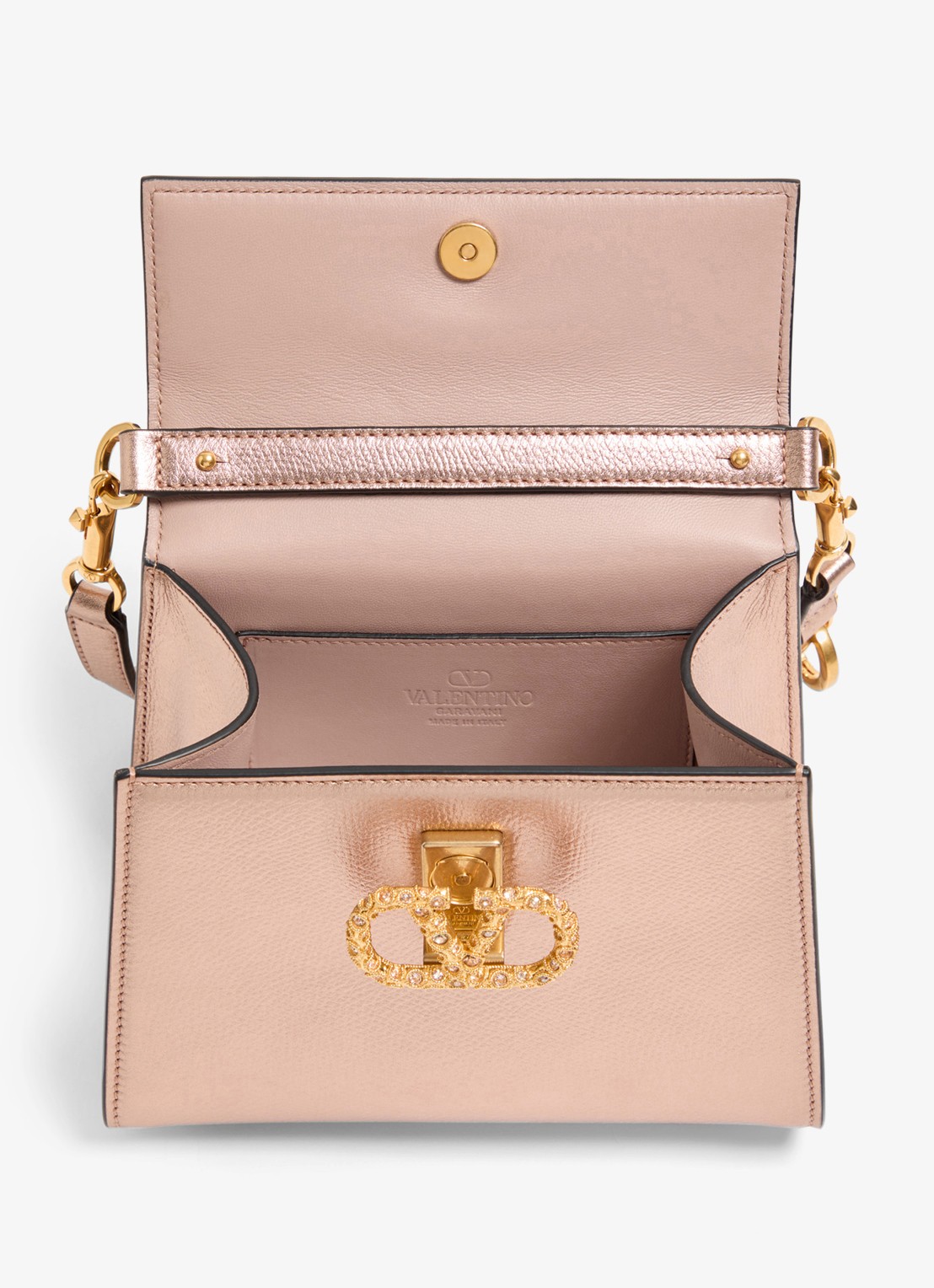 Valentino Garavani Mini handtas van kalfsleer met metallic finish - detail 4 roze