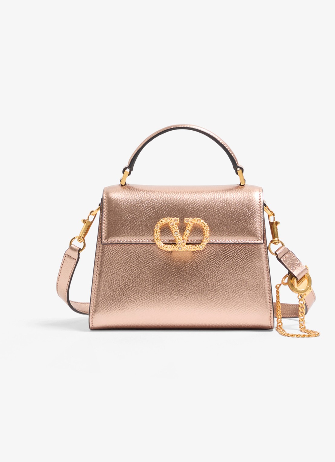 Valentino Garavani Mini handtas van kalfsleer met metallic finish - voorkant 5 roze