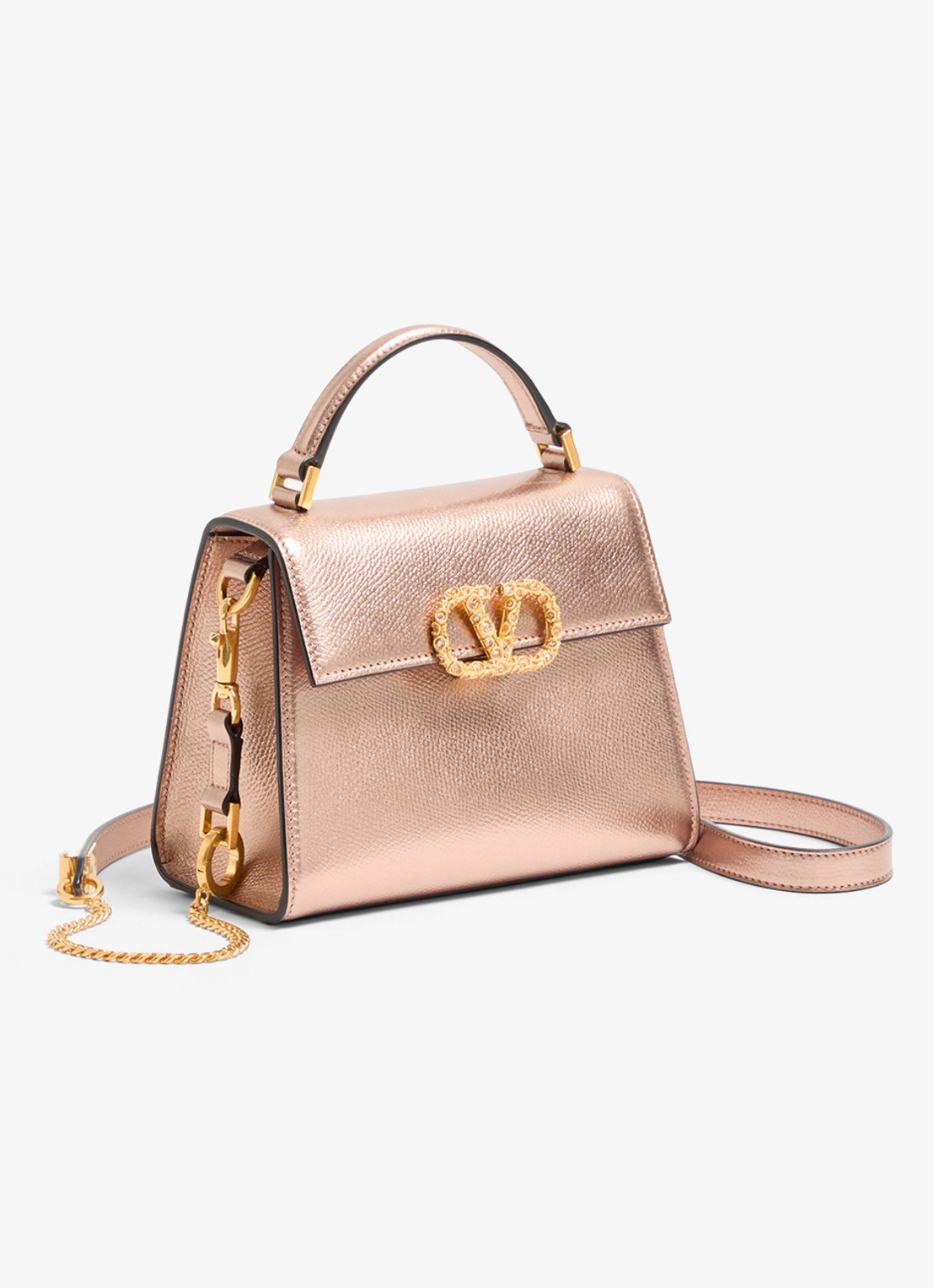 Valentino Garavani Mini handtas van kalfsleer met metallic finish - voorkant 6 roze