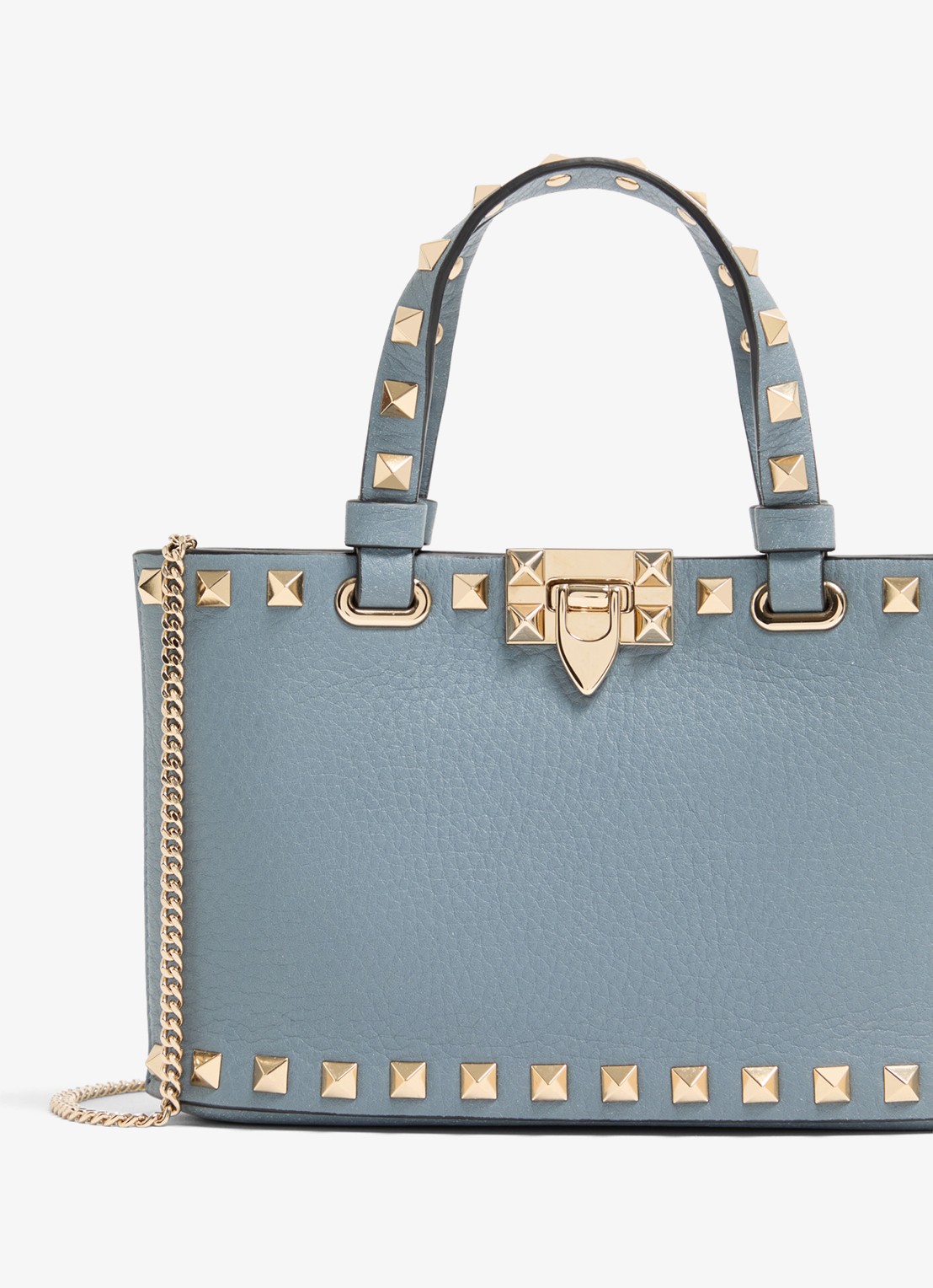 Valentino Garavani Mini handtas van kalfsleer met studs - detail 4 blauwgrijs