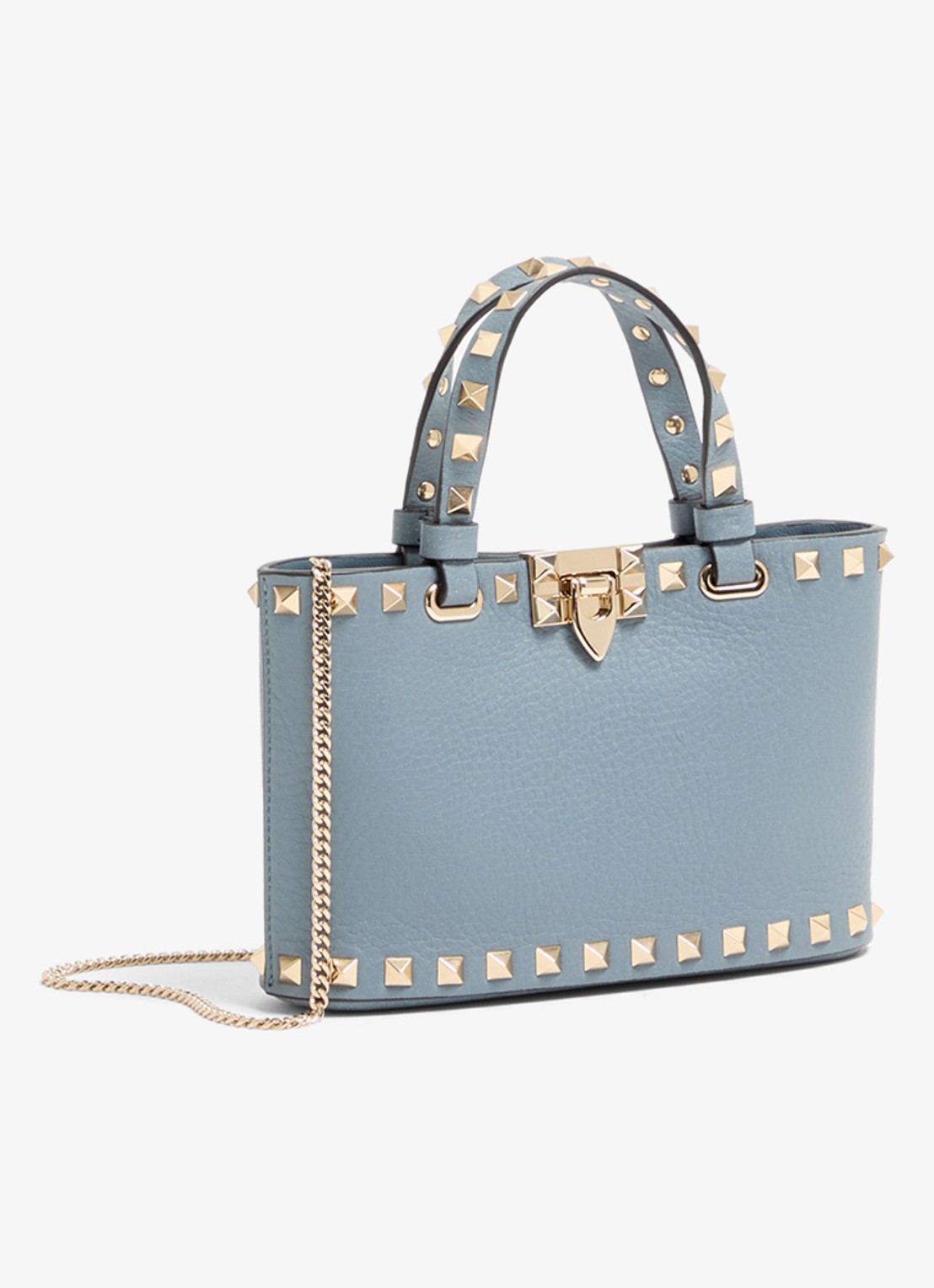 Valentino Garavani Mini handtas van kalfsleer met studs - voorkant 6 blauwgrijs