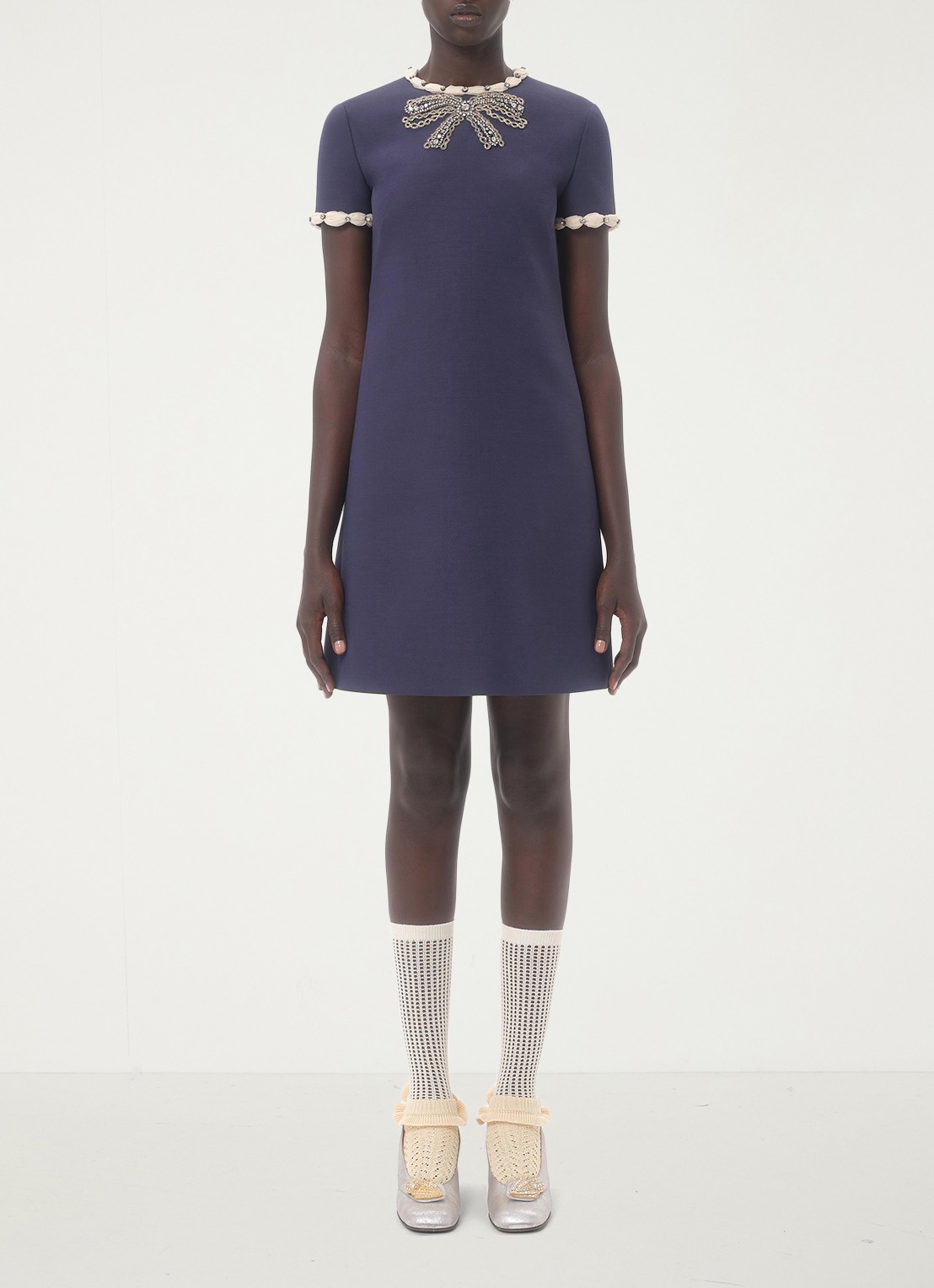 Valentino Garavani Mini jurk in zijdeblend met strass - detail blauw