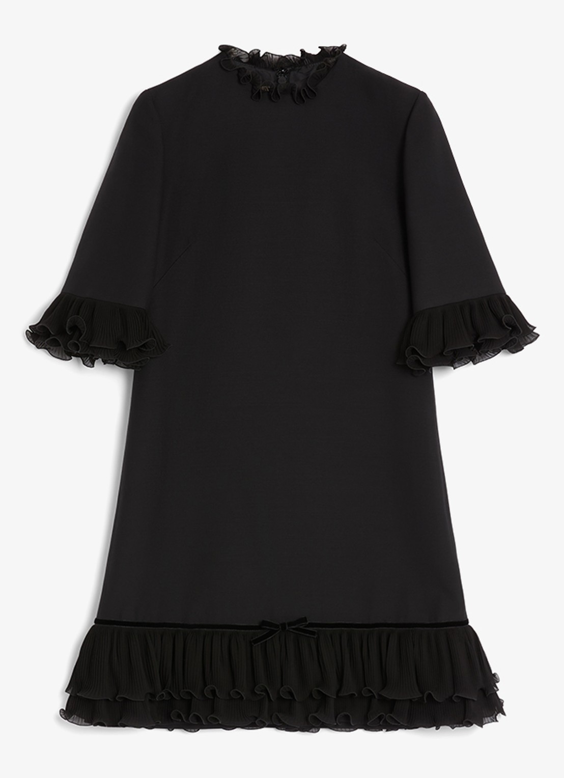 Valentino Garavani Mini jurk in zijdeblend met volant - voorkant 2 zwart