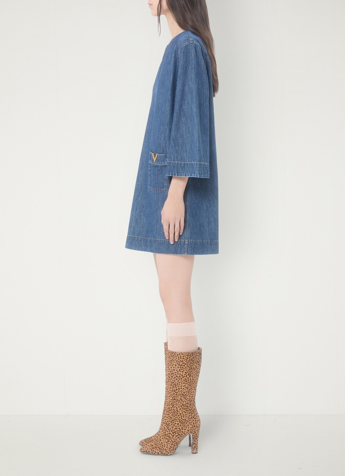 Valentino Garavani Mini tuniekjurk van chambray met opgestikte zakken - detail 5 indigo