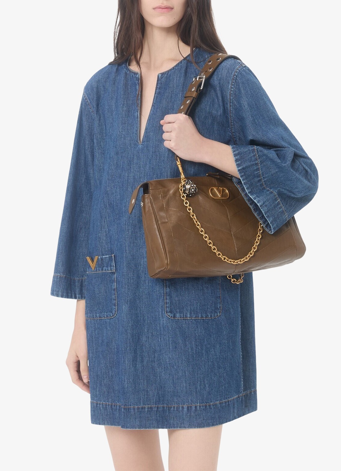 Valentino Garavani Mini tuniekjurk van chambray met opgestikte zakken - detail 6 indigo