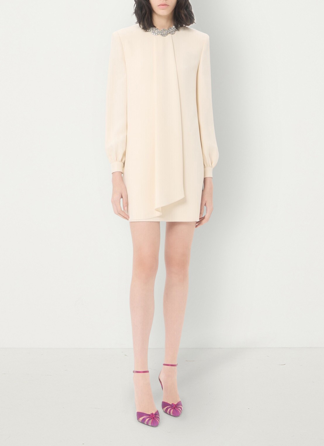Valentino Garavani Mini tuniekjurk van zijde met strass - voorkant 3 creme