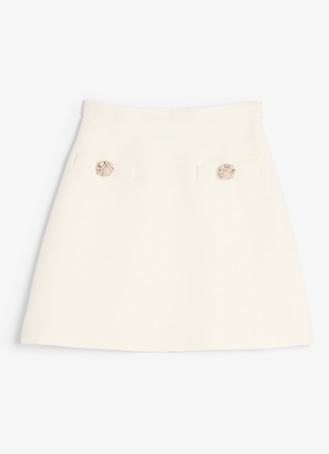 Valentino Garavani Minirok in zijdeblend met sierknopen - voorkant 6 gebroken wit