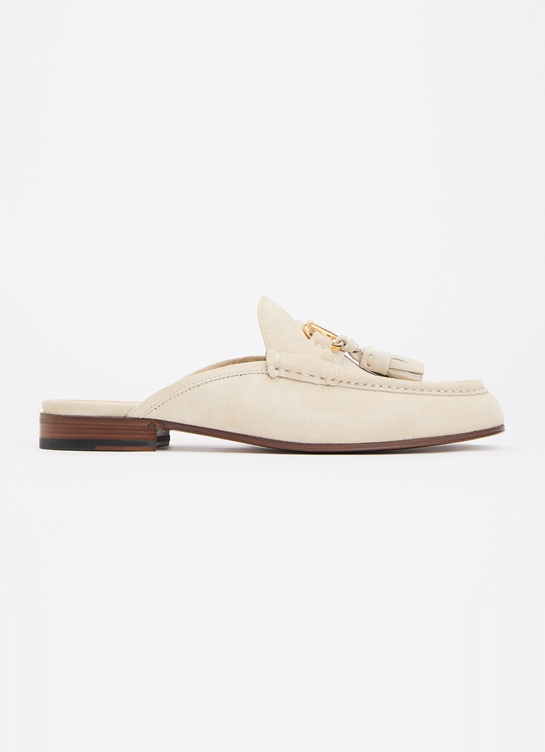 Valentino Garavani Muiltje van suède met franjes - voorkant 5 beige