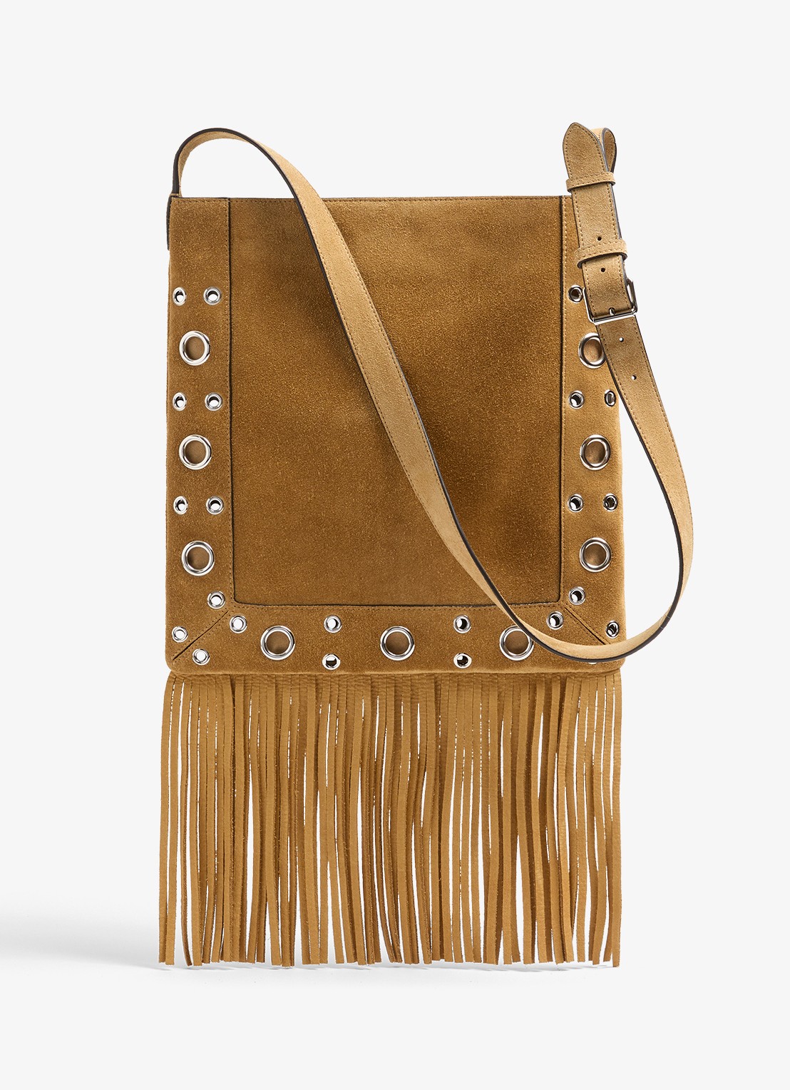 Valentino Garavani Nellcôte crossbodytas van suède met studs en franjes - achterkant 8 bruin