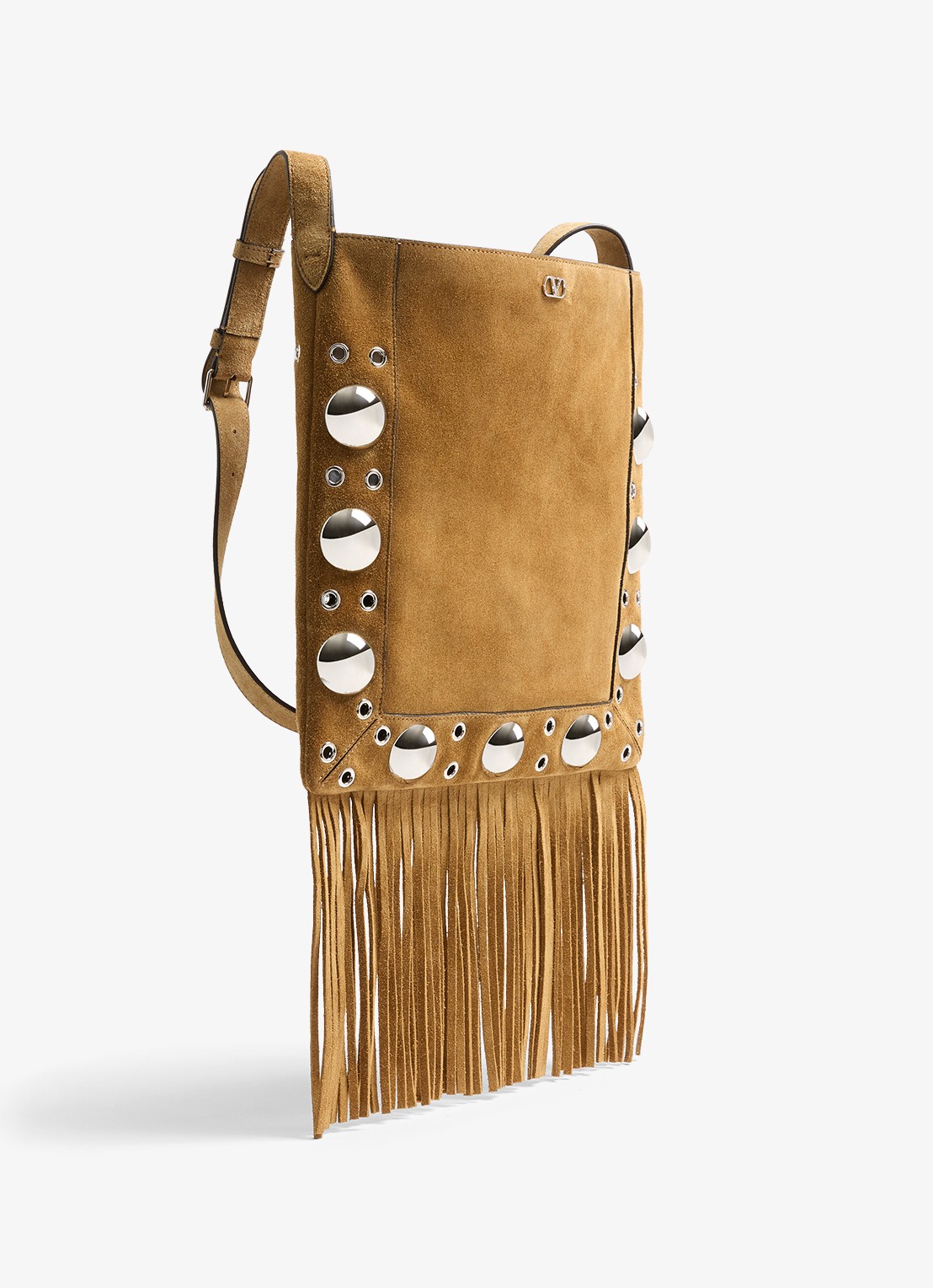 Valentino Garavani Nellcôte crossbodytas van suède met studs en franjes - detail 3 bruin