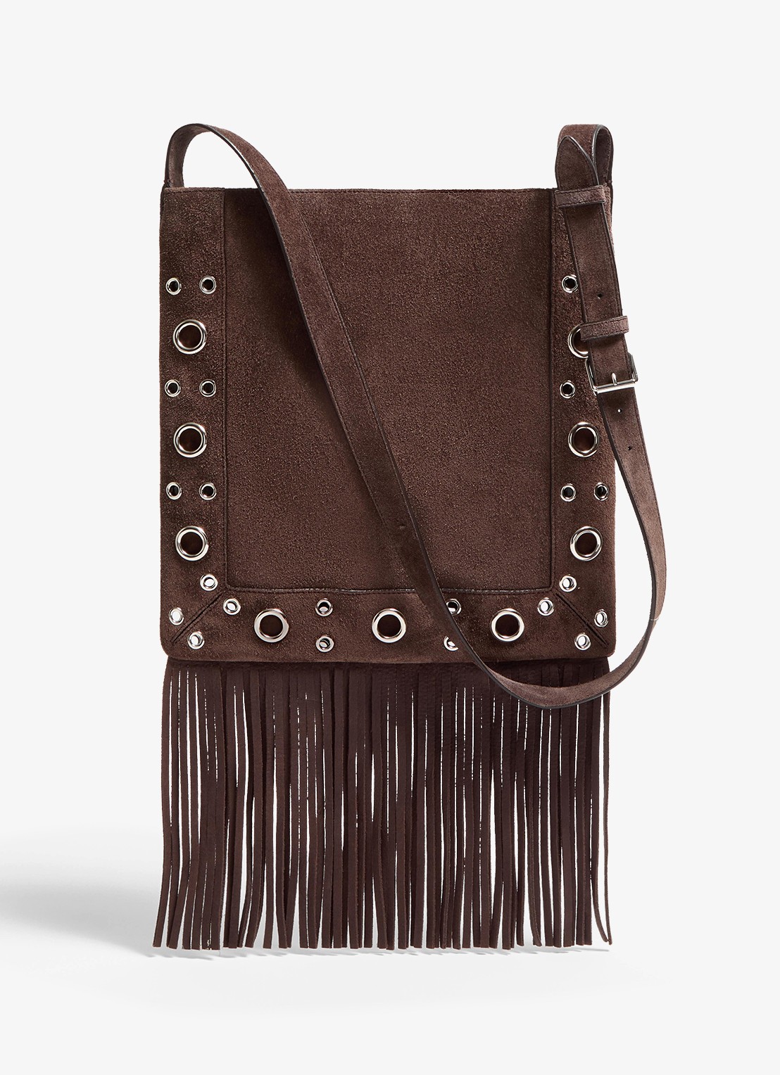 Valentino Garavani Nellcôte Medium crossbodytas van suède met studs en borduring - achterkant 7 bruin