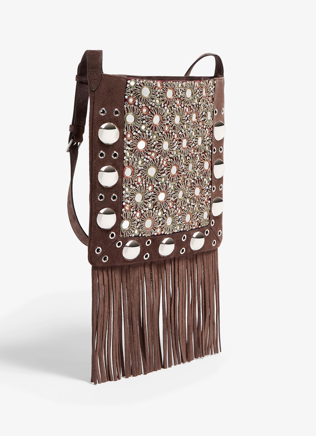Valentino Garavani Nellcôte Medium crossbodytas van suède met studs en borduring - detail 3 bruin