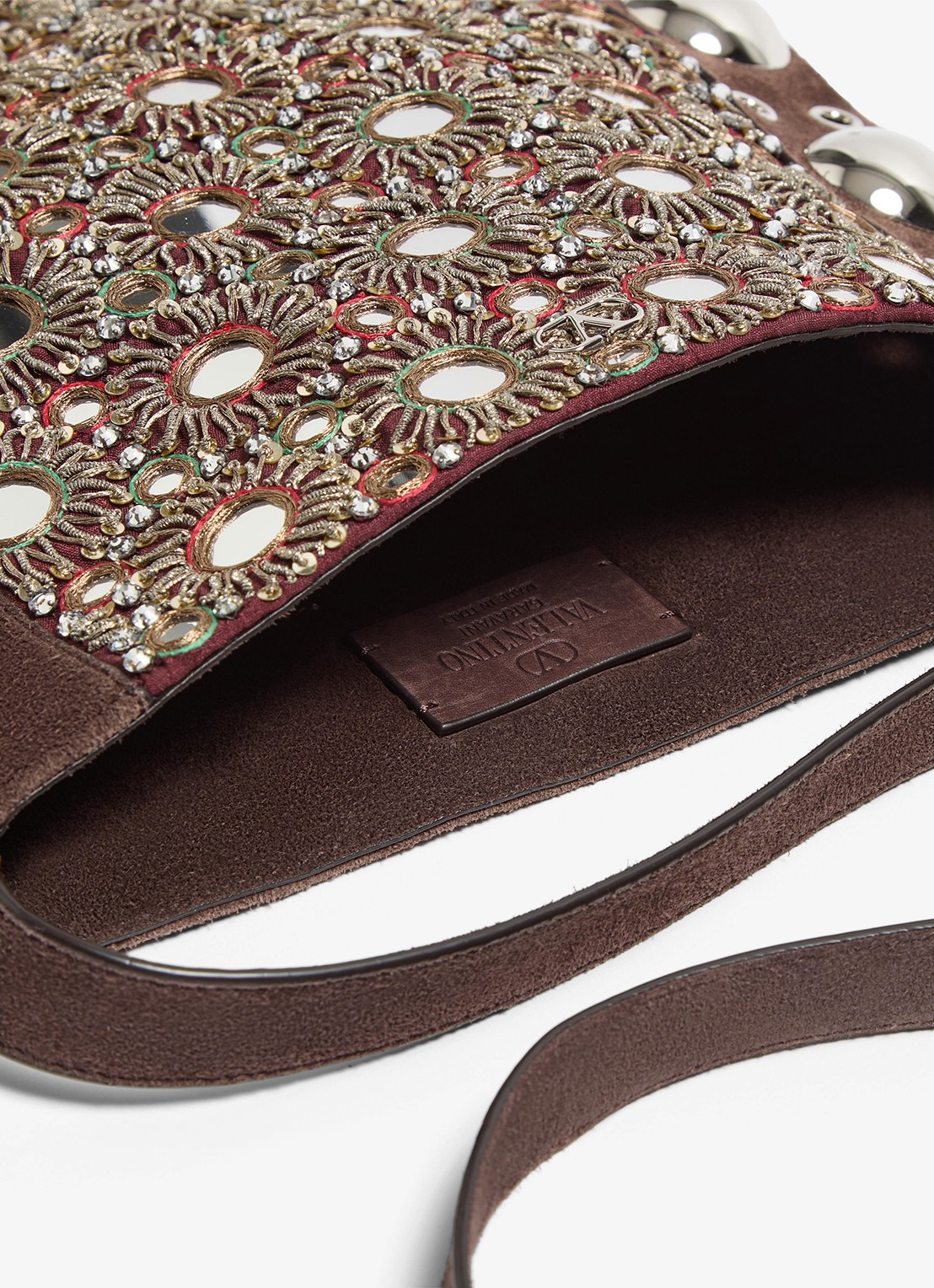 Valentino Garavani Nellcôte Medium crossbodytas van suède met studs en borduring - detail 5 bruin