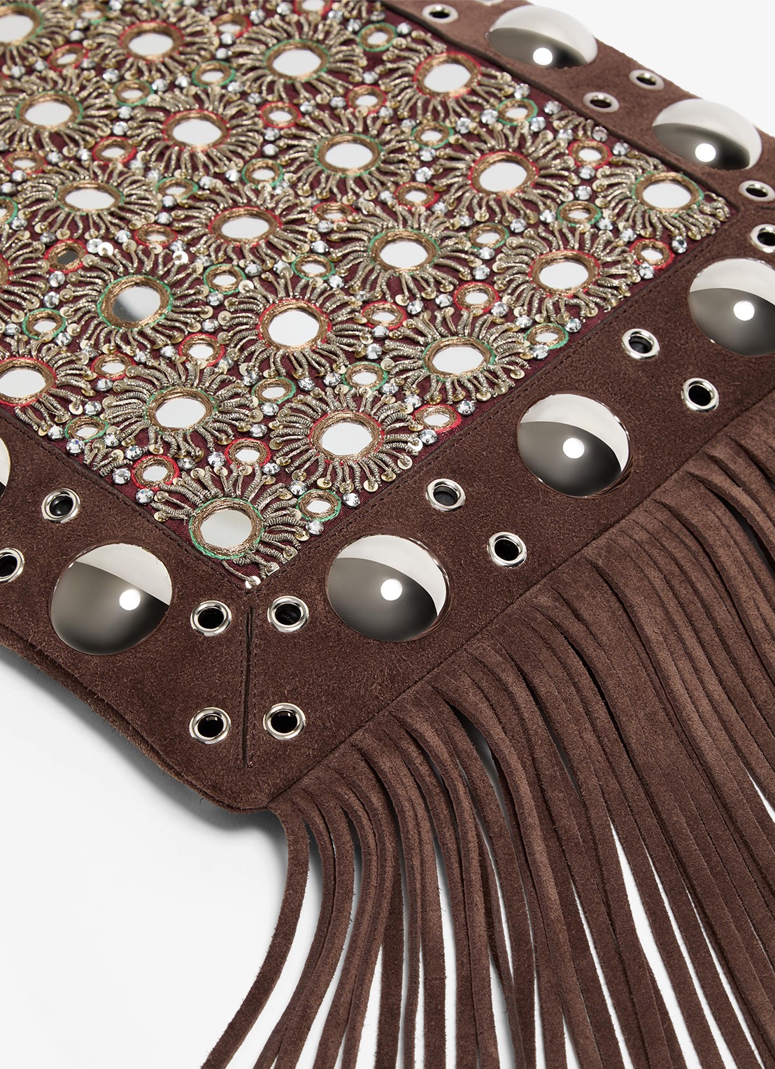 Valentino Garavani Nellcôte Medium crossbodytas van suède met studs en borduring - detail 6 bruin