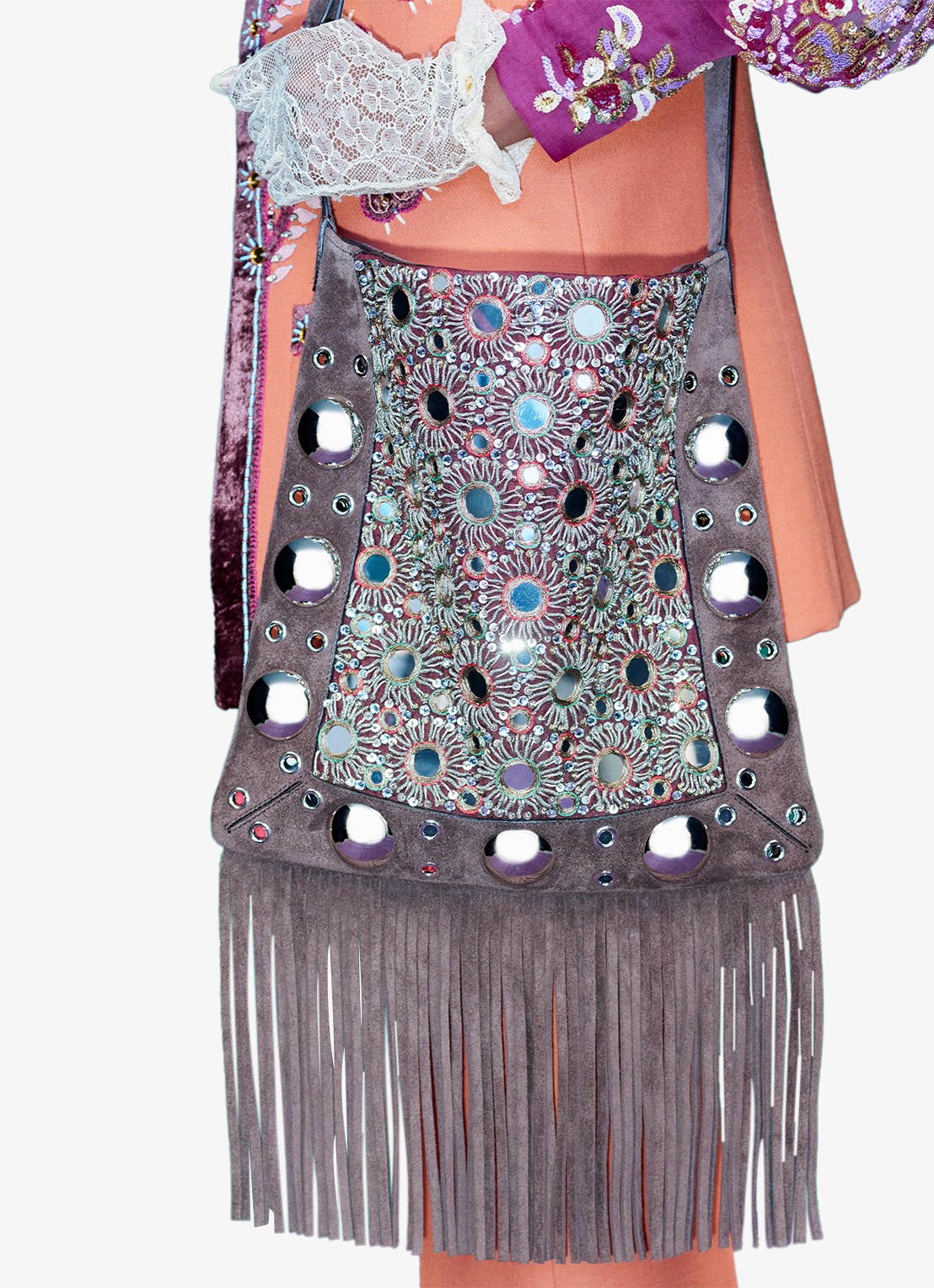 Valentino Garavani Nellcôte Medium crossbodytas van suède met studs en borduring - voorkant 2 bruin
