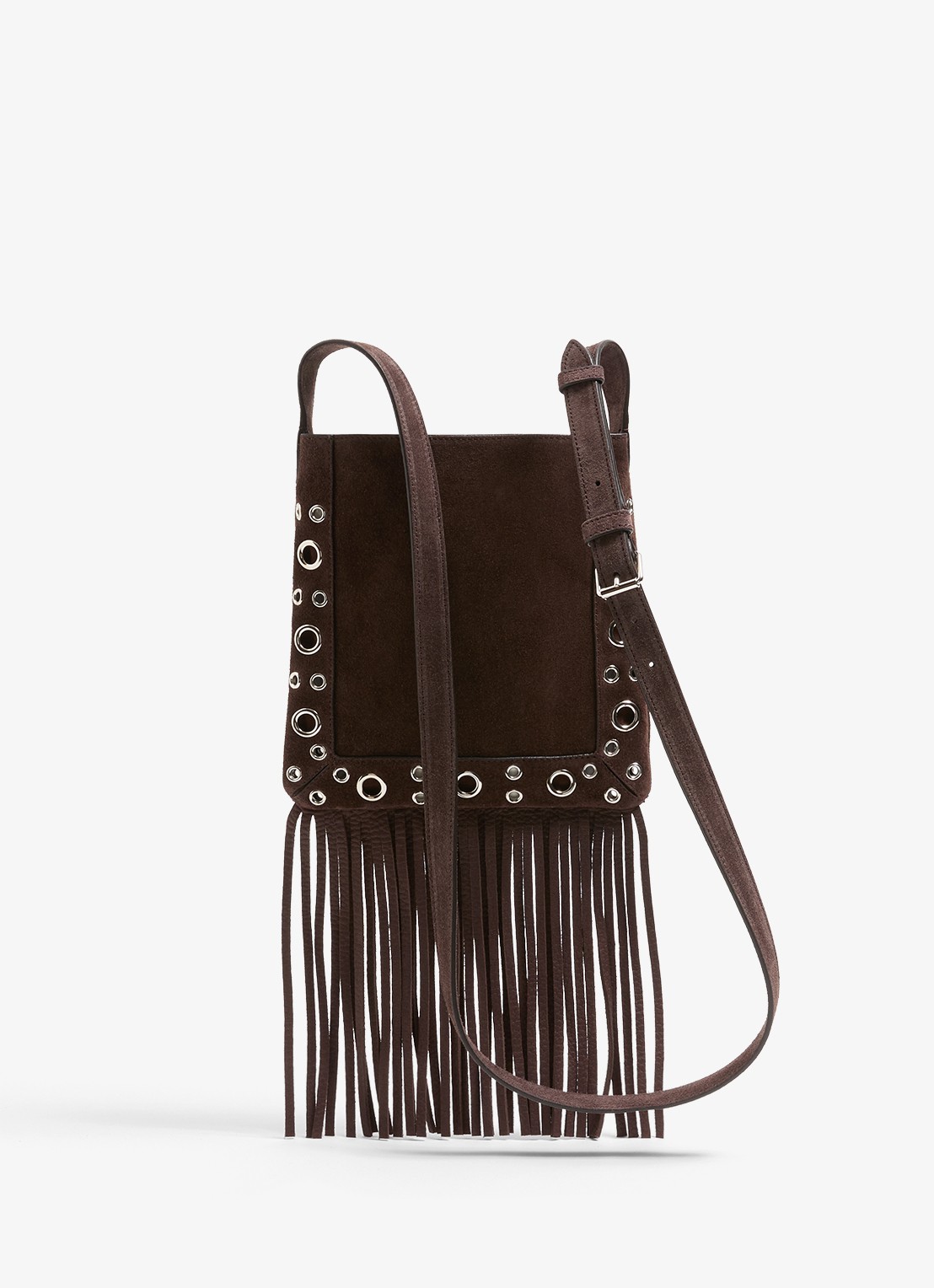 Valentino Garavani Nellcôte Small crossbodytas van suède met studs en franjes - achterkant 8 bruin