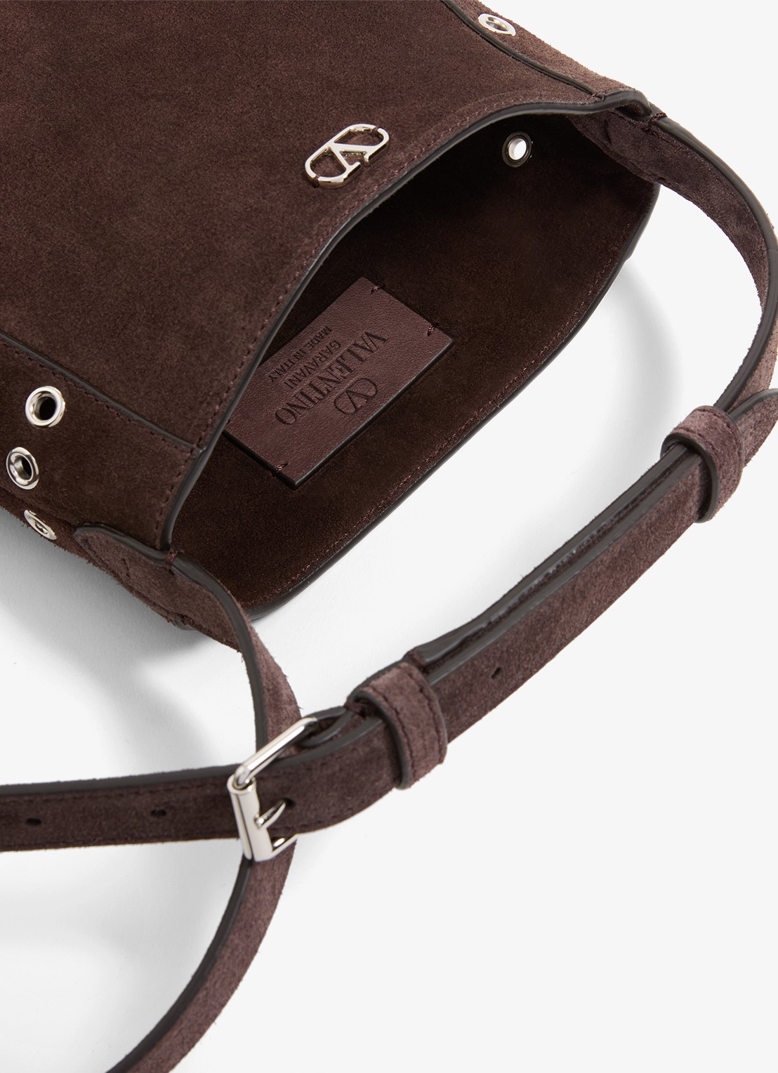 Valentino Garavani Nellcôte Small crossbodytas van suède met studs en franjes - detail 5 bruin