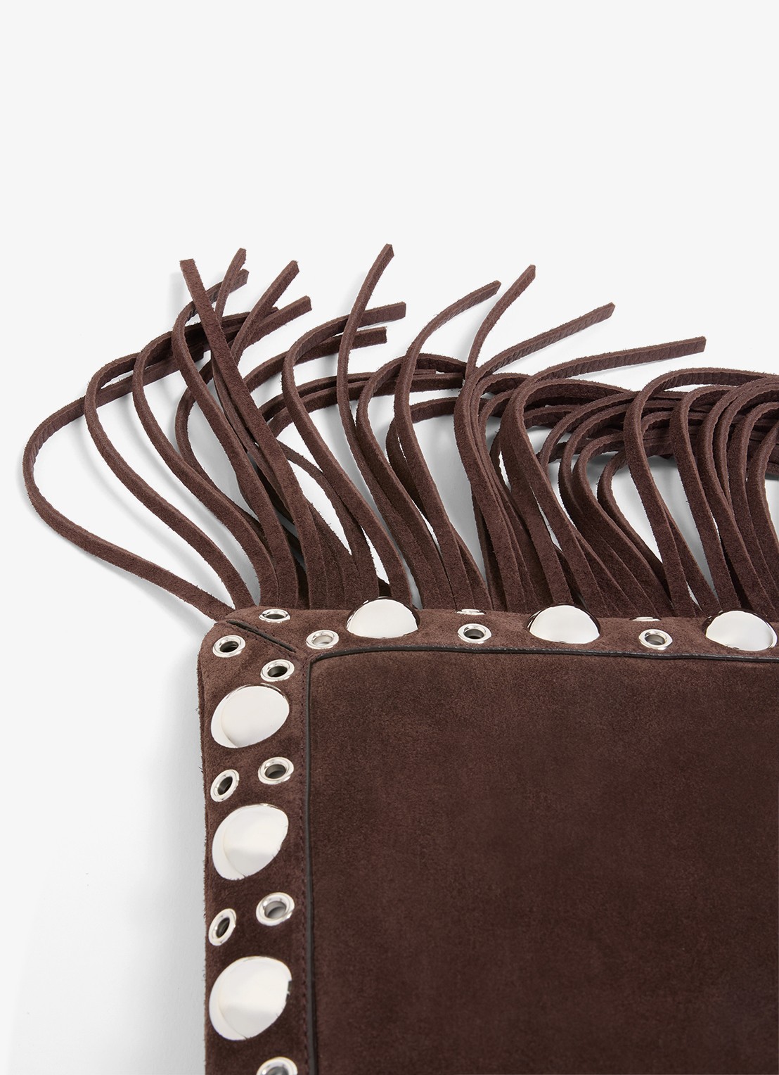 Valentino Garavani Nellcôte Small crossbodytas van suède met studs en franjes - detail 6 bruin