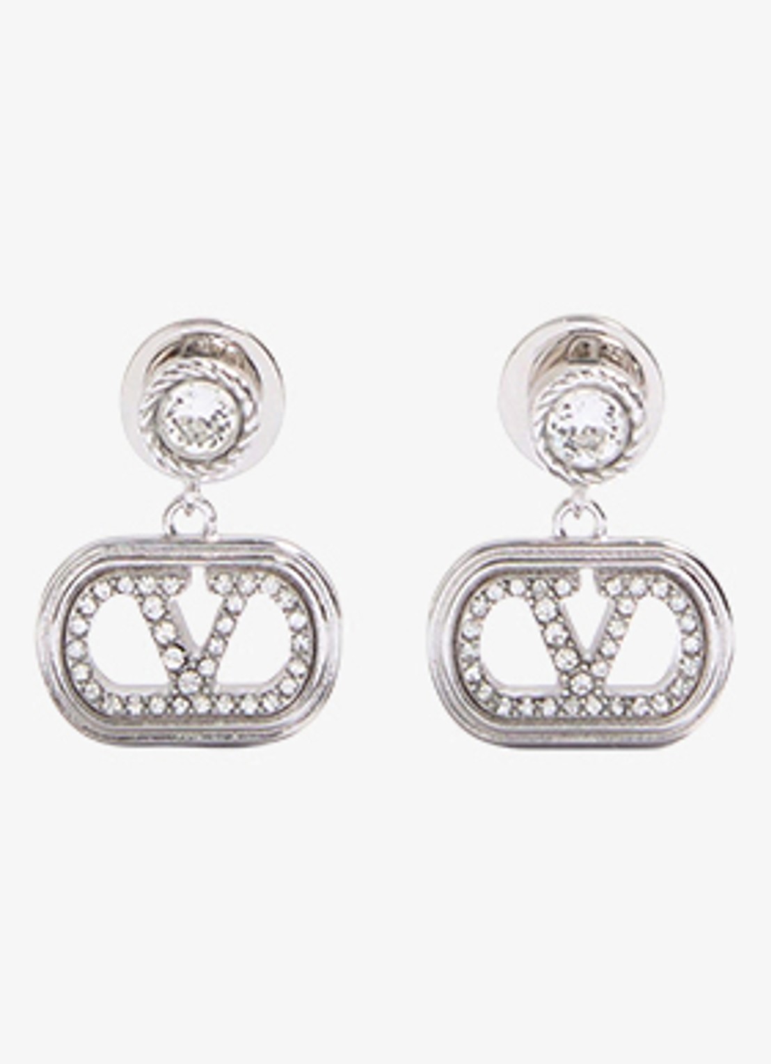Valentino Garavani Oorknopjes met logo - voorkant 2 zilver