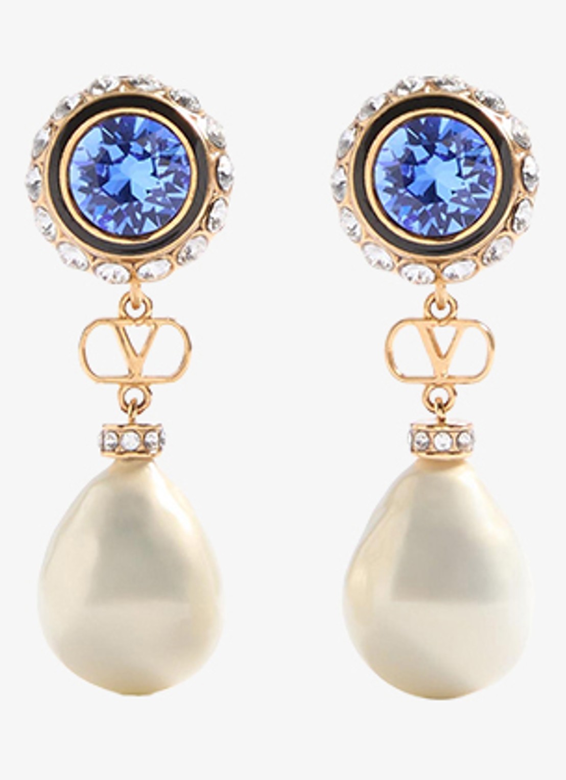 Valentino Garavani Oorstekers met kristal en parel - voorkant 4 blauw