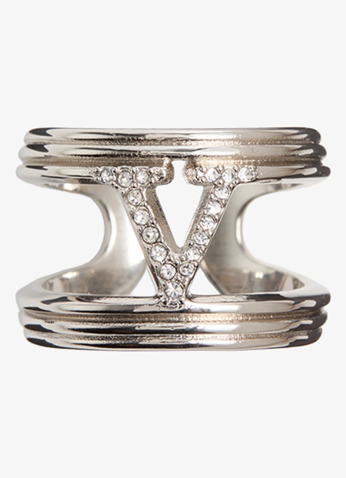 Valentino Garavani Ovalette ring met logo - detail zilver