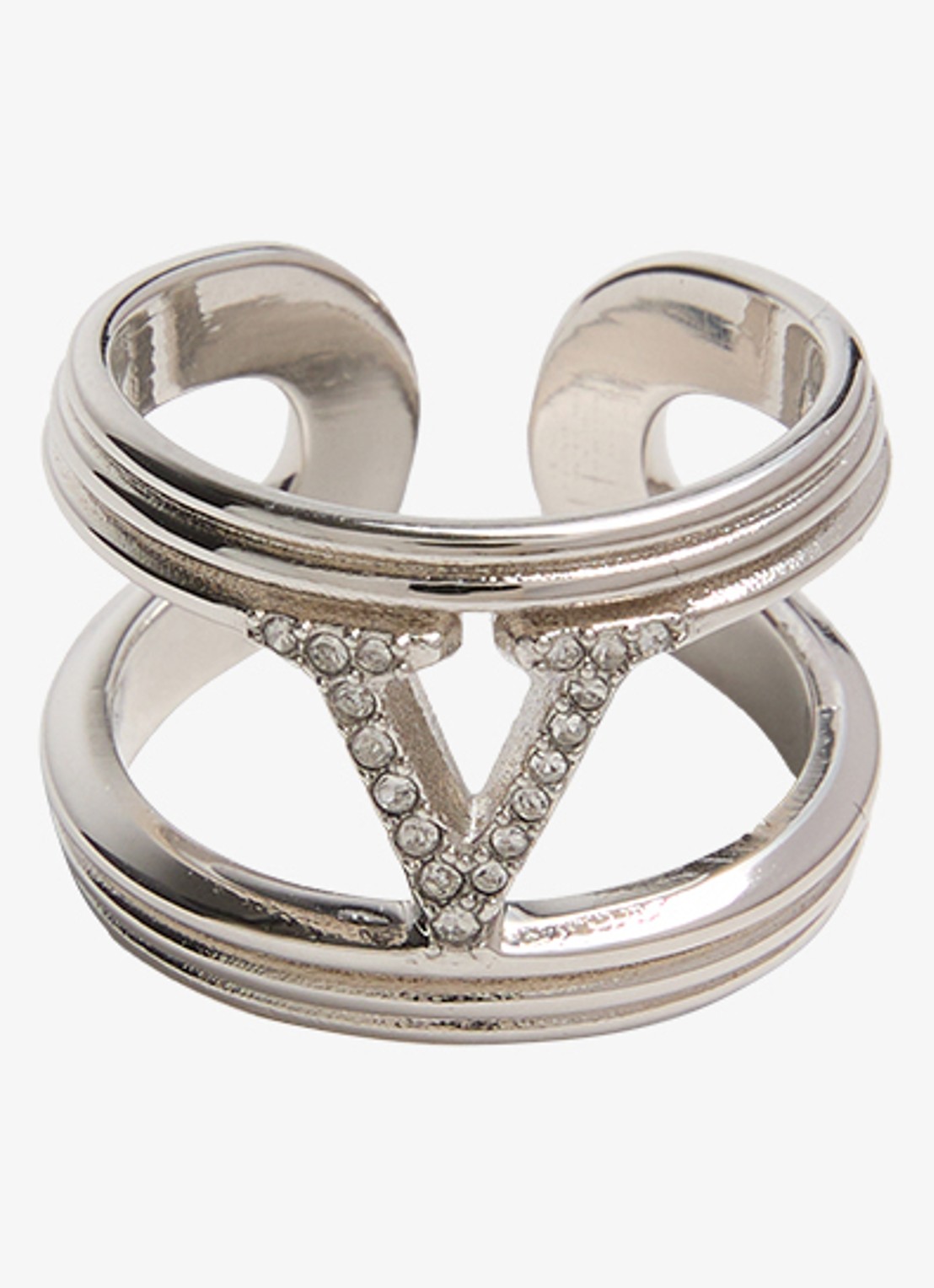 Valentino Garavani Ovalette ring met logo - voorkant 4 zilver