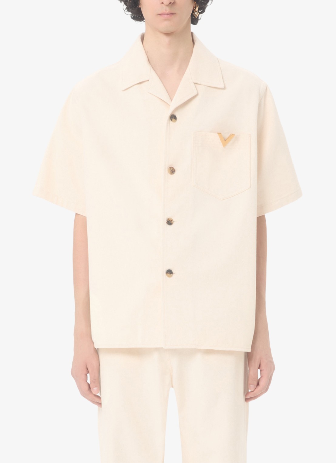 Valentino Garavani Oversized fit overhemd van denim met borstzak - detail 2 creme
