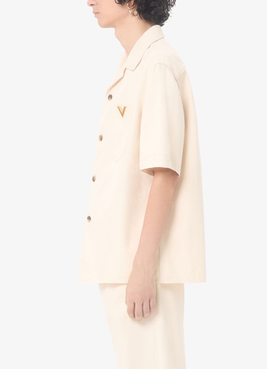 Valentino Garavani Oversized fit overhemd van denim met borstzak - detail 3 creme