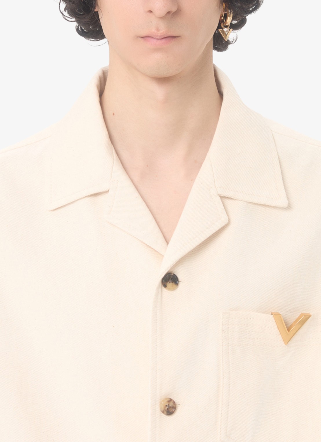 Valentino Garavani Oversized fit overhemd van denim met borstzak - detail 5 creme