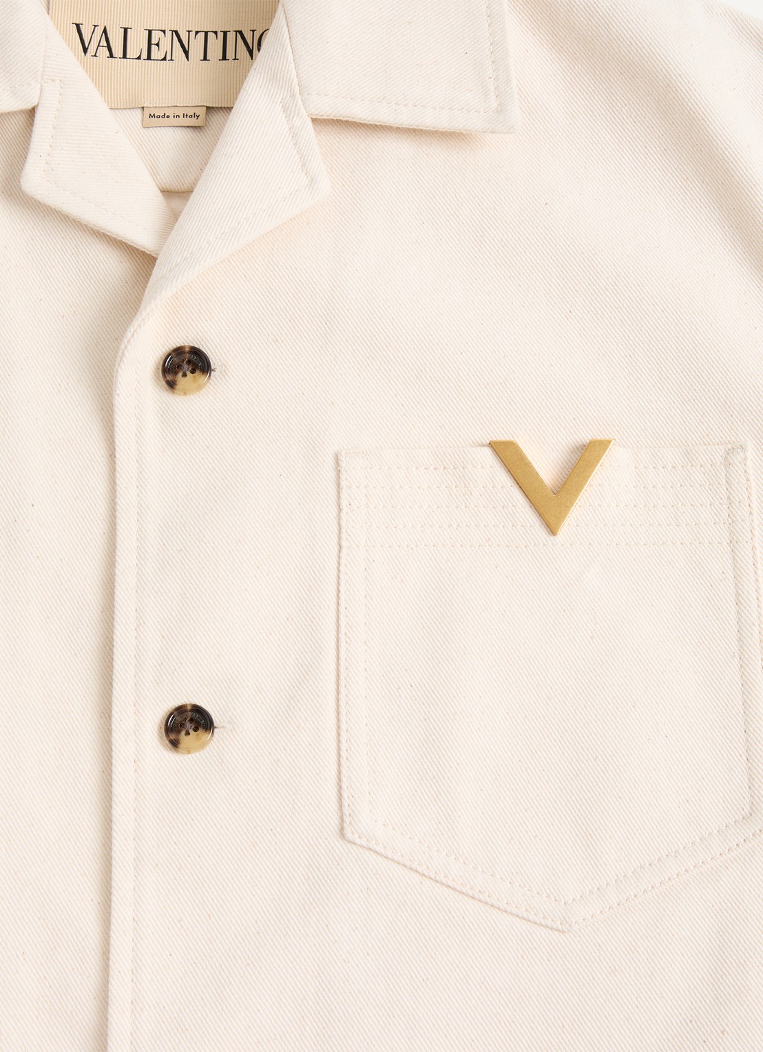 Valentino Garavani Oversized fit overhemd van denim met borstzak - detail 6 creme