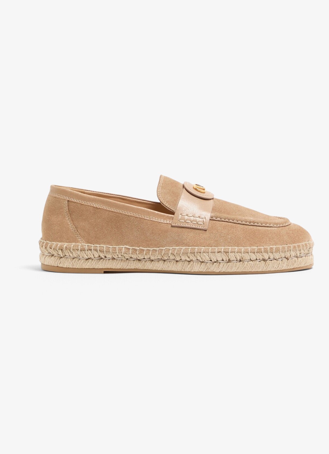 Valentino Garavani Palm Avenue espadrille van kalfssuède - voorkant beige