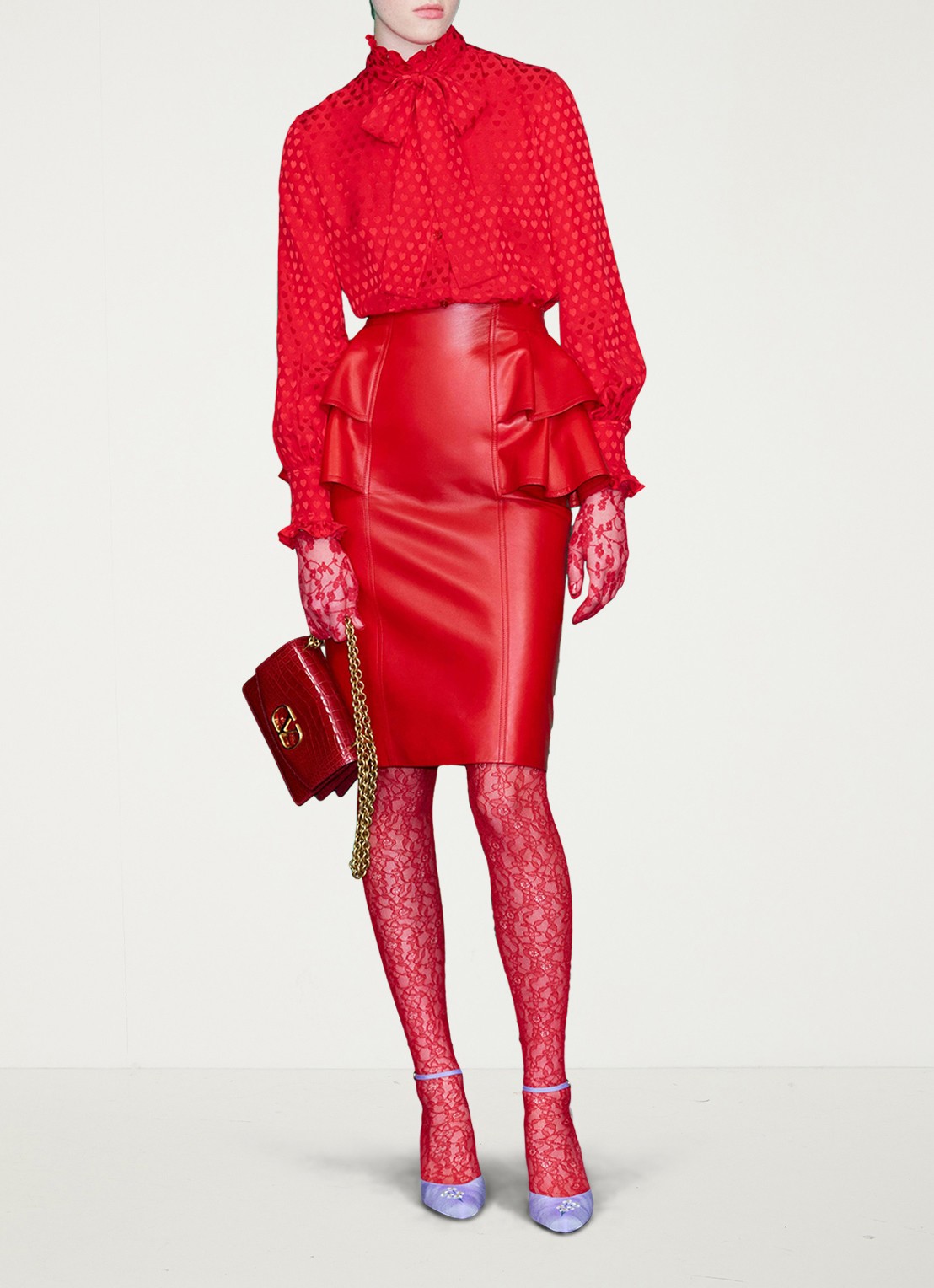 Valentino Garavani Panty van kant met logoband - voorkant 3 rood