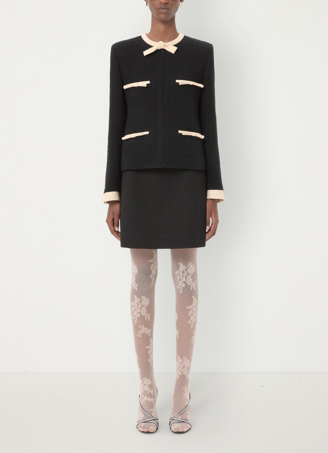 Valentino Garavani Panty van kant met logoband - voorkant 4 creme