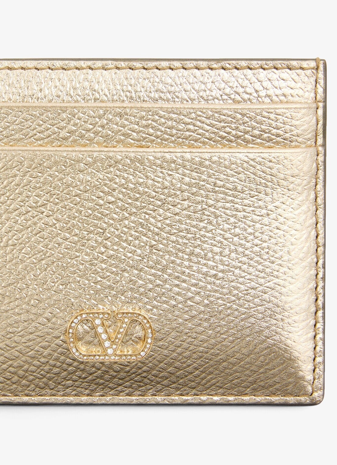Valentino Garavani Pasjeshouder van kalfsleer met metallic finish - detail 3 goud