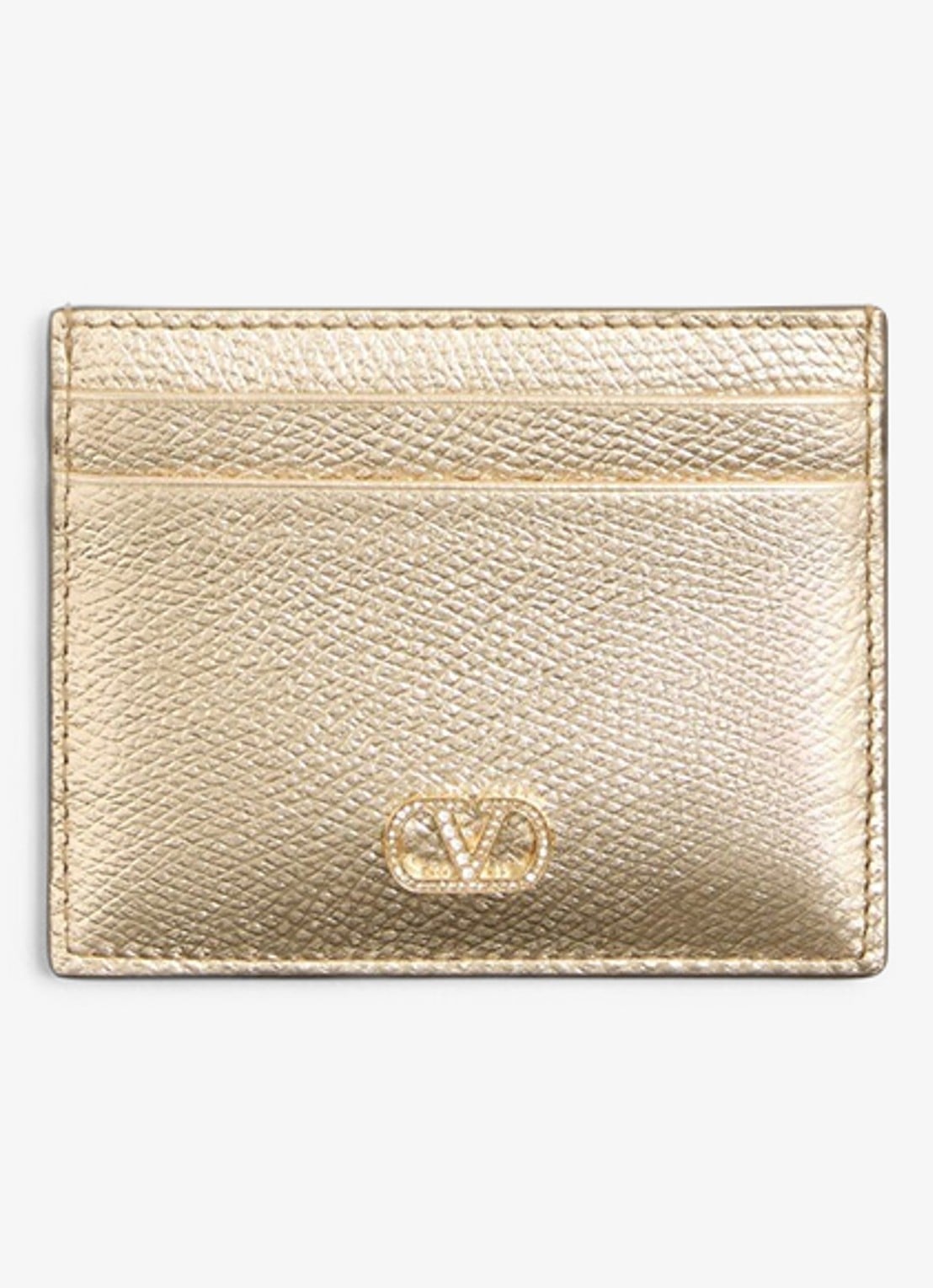 Valentino Garavani Pasjeshouder van kalfsleer met metallic finish - voorkant goud