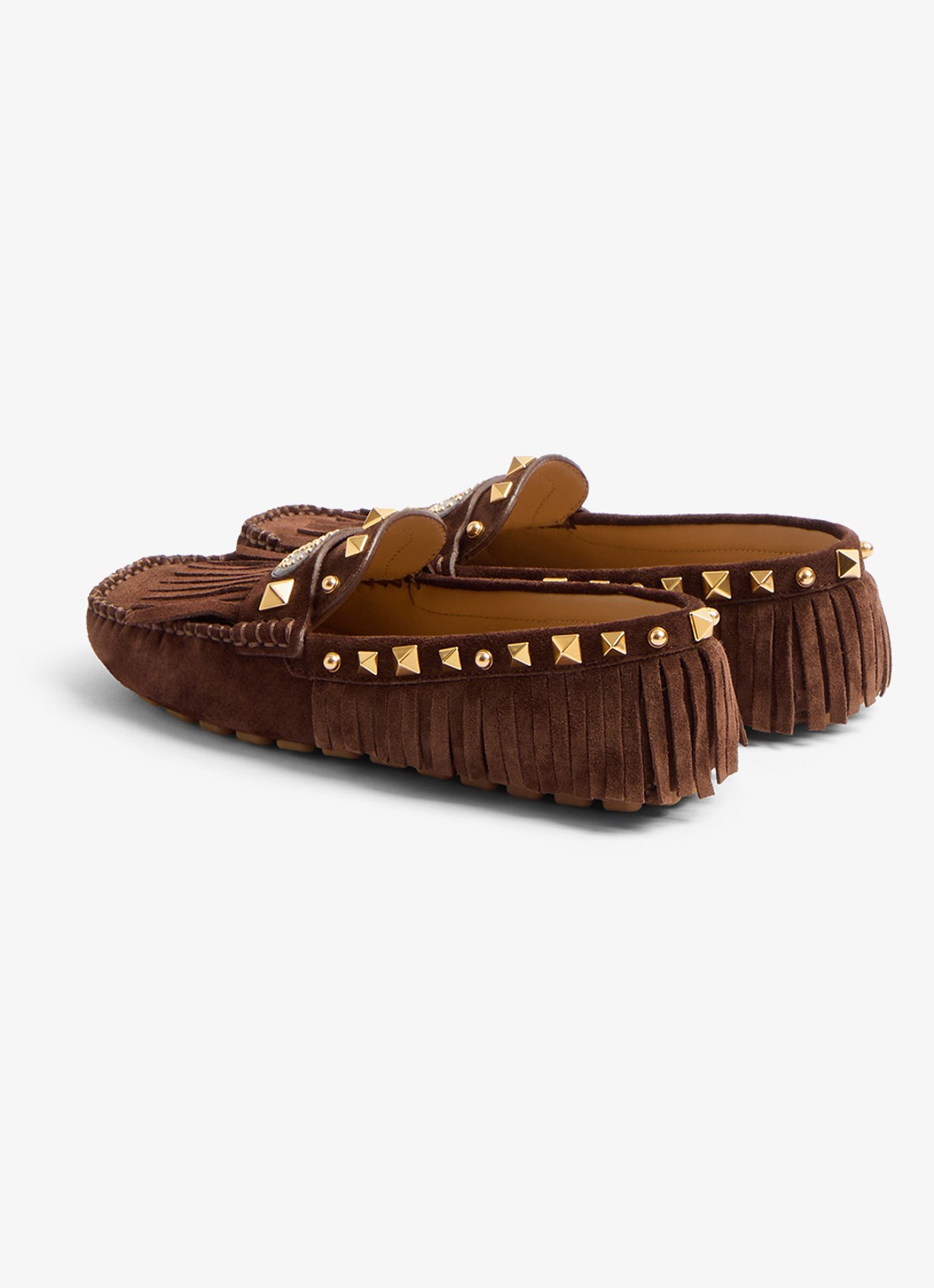 Valentino Garavani Plaster Caster Driver loafer van kalfssuède met studs - achterkant bruin