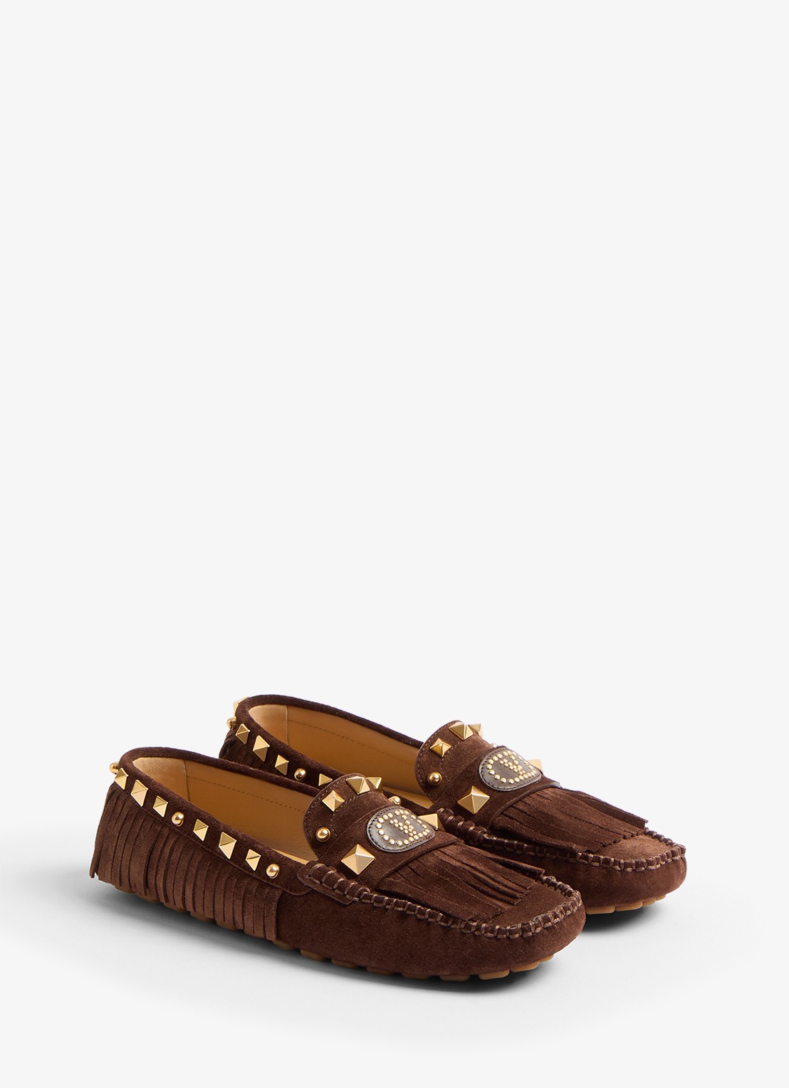 Valentino Garavani Plaster Caster Driver loafer van kalfssuède met studs - detail 4 bruin