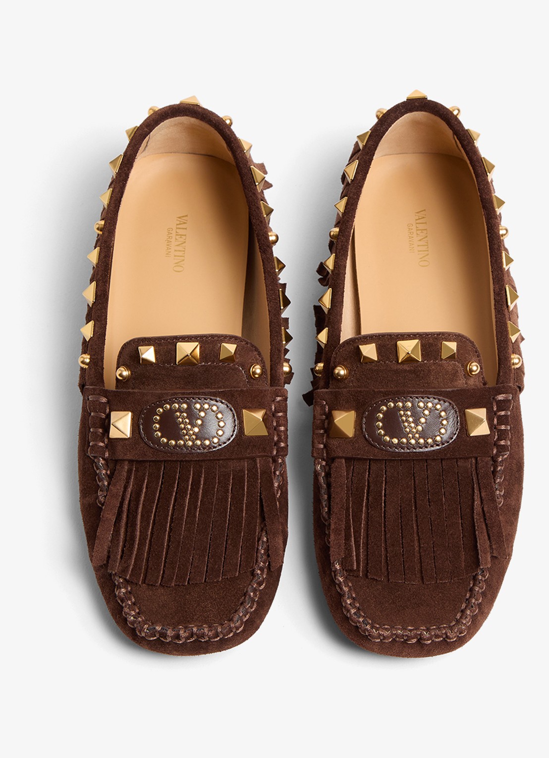 Valentino Garavani Plaster Caster Driver loafer van kalfssuède met studs - detail 5 bruin