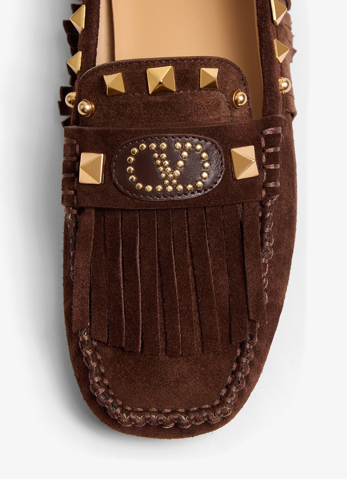 Valentino Garavani Plaster Caster Driver loafer van kalfssuède met studs - detail 6 bruin