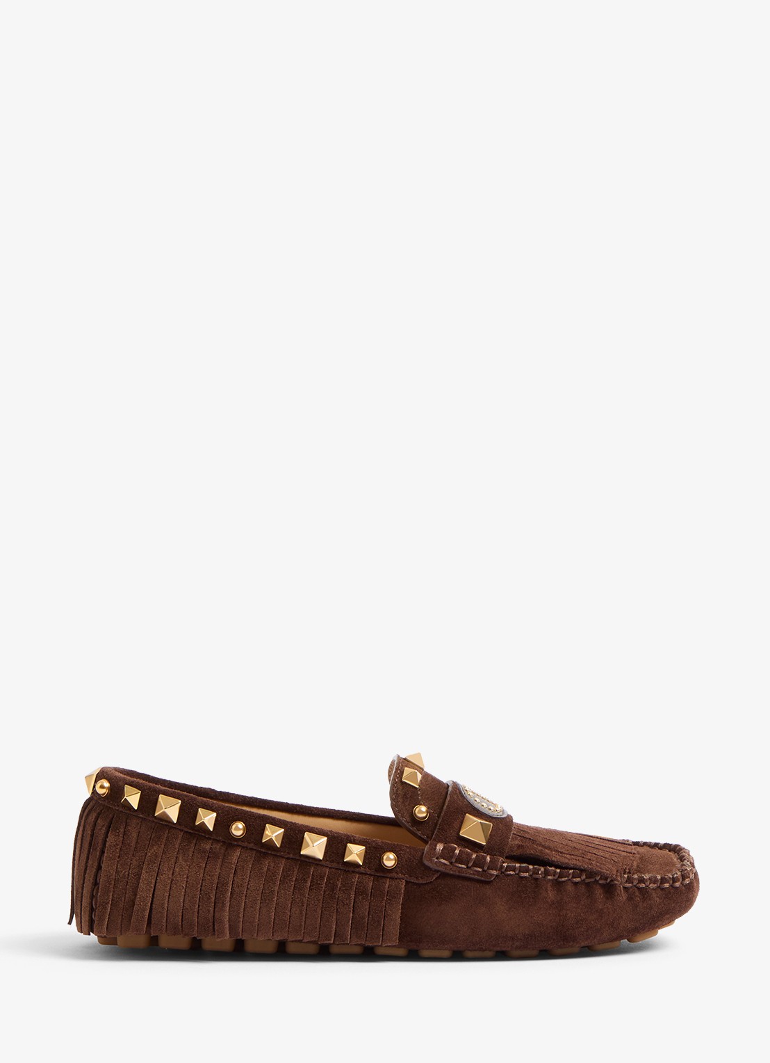 Valentino Garavani Plaster Caster Driver loafer van kalfssuède met studs - voorkant 2 bruin