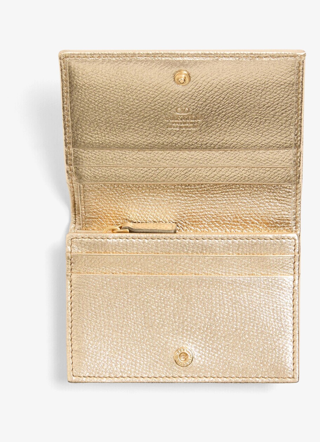 Valentino Garavani Portemonnee van kalfsleer met metallic finish - voorkant 5 goud
