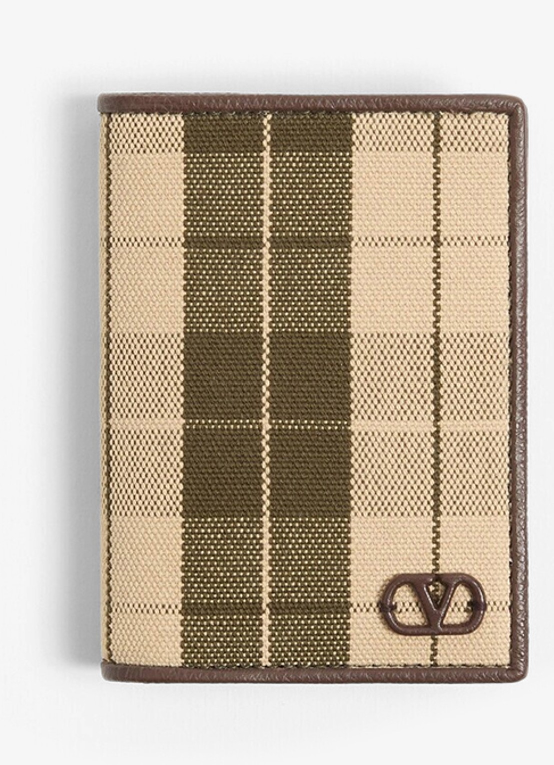 Valentino Garavani Portemonnee van kalfsleer met ruitdessin - voorkant beige