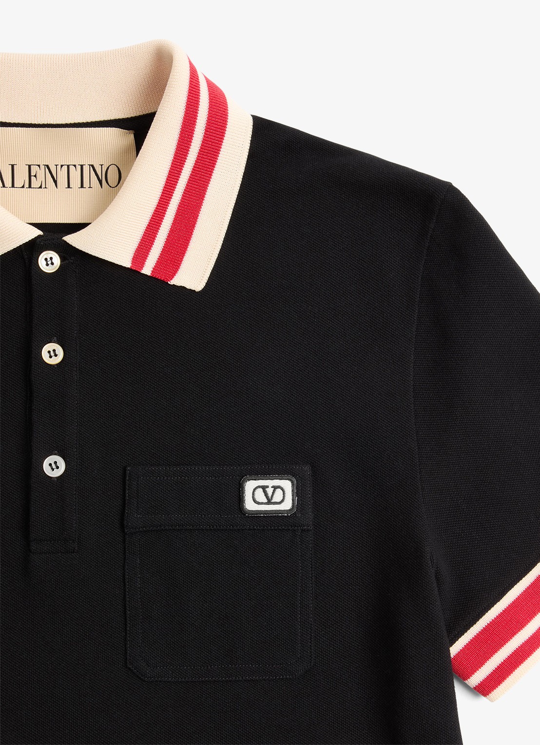 Valentino Garavani Regular fit polo met getipte boorden - detail 3 zwart