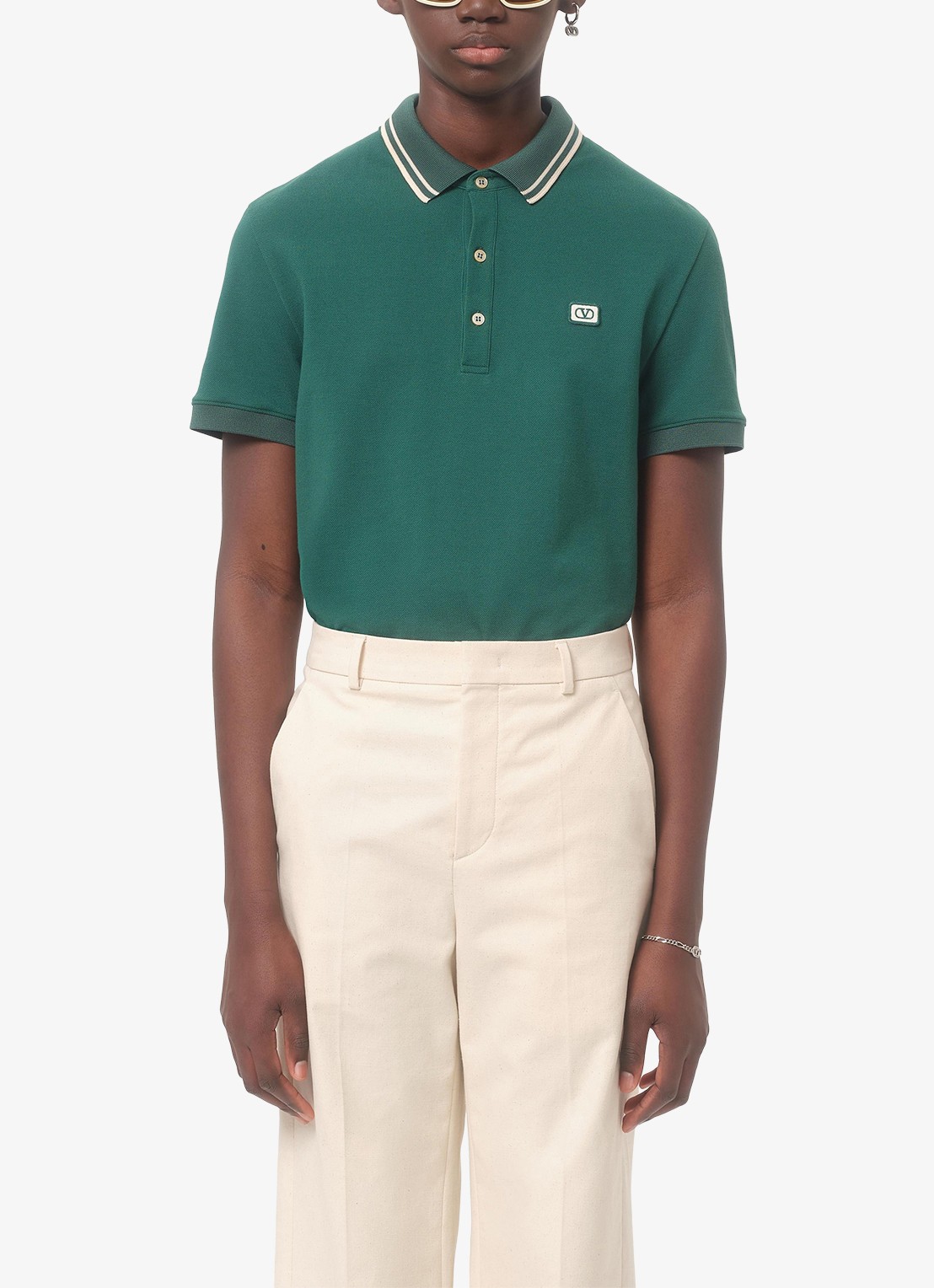 Valentino Garavani Regular fit polo met logo - detail groen