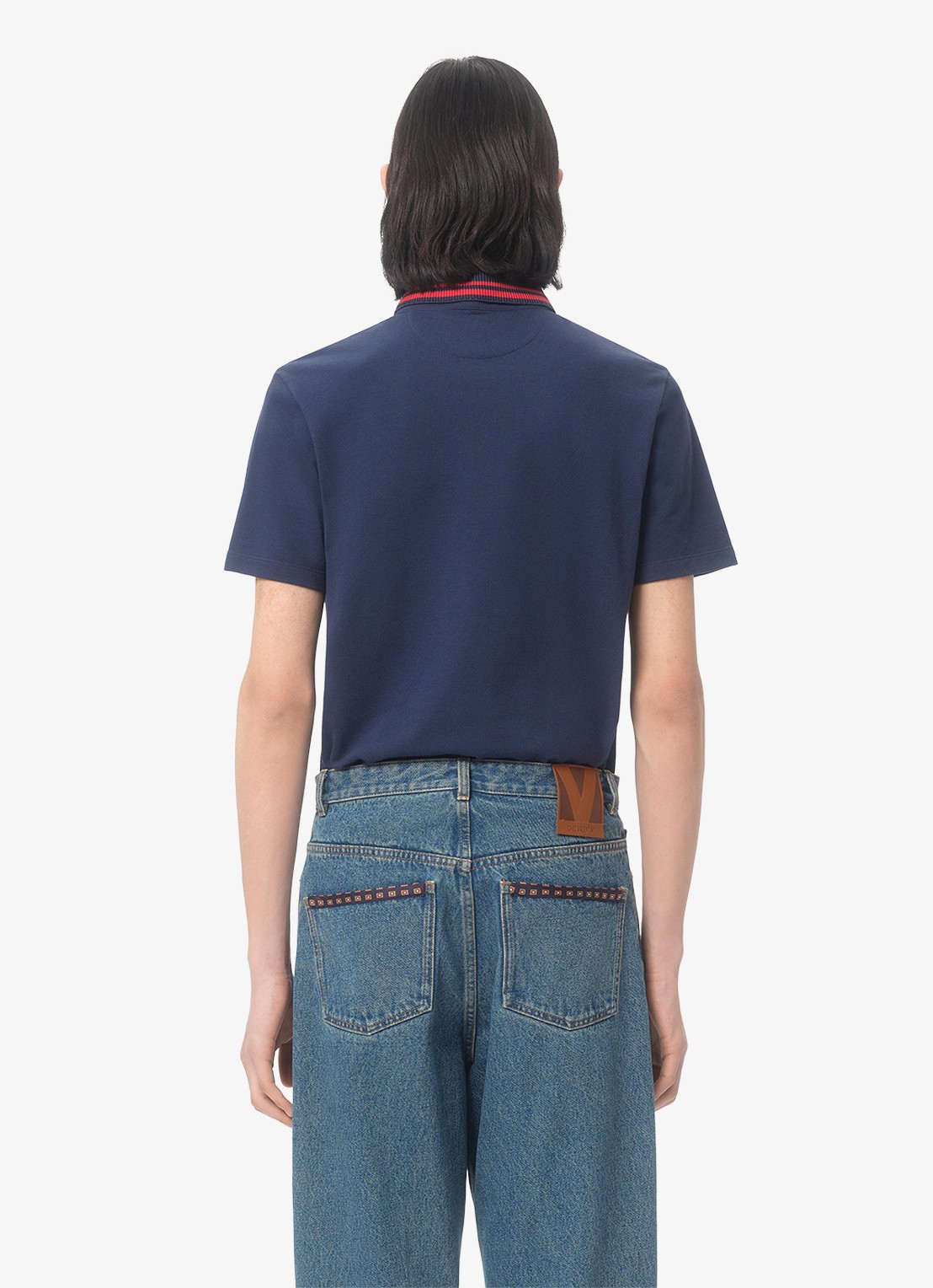 Valentino Garavani Regular fit polo met logoborduring - achterkant 3 donkerblauw